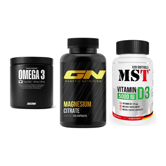 Herz & Gefäße: Big Zone Omega 3 + GN Magnesium + MST Vitamin D3 – alle enthaltenen Artikel