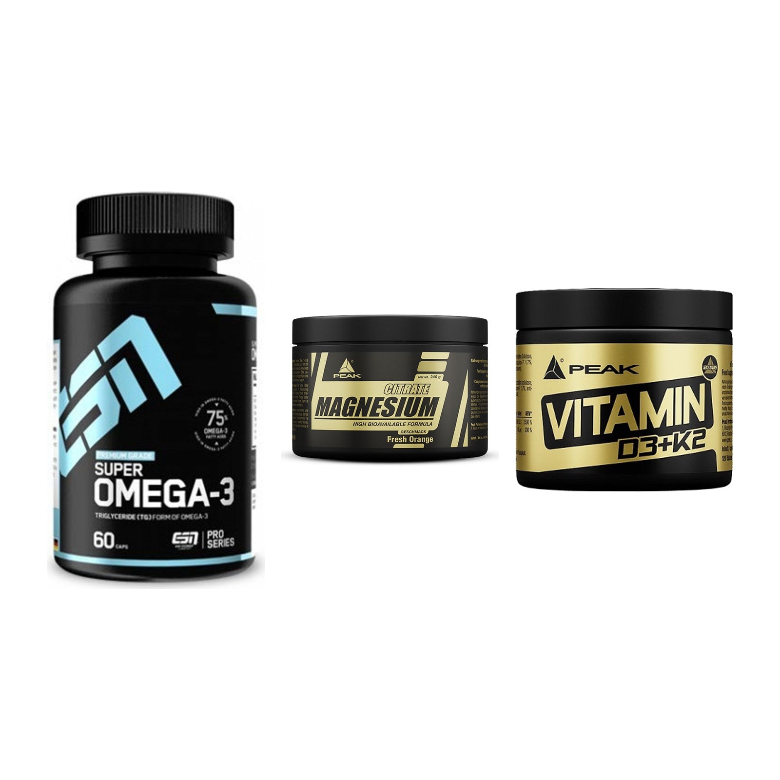 Herz & Gefäße: ESN Omega 3 + Peak Magnesium + Peak Vitamin – alle enthaltenen Artikel