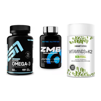 Herz & Gefäße: ESN Omega 3 + Scitec ZMB + Sinob Vitamin D3 + K2 – alle enthaltenen Artikel