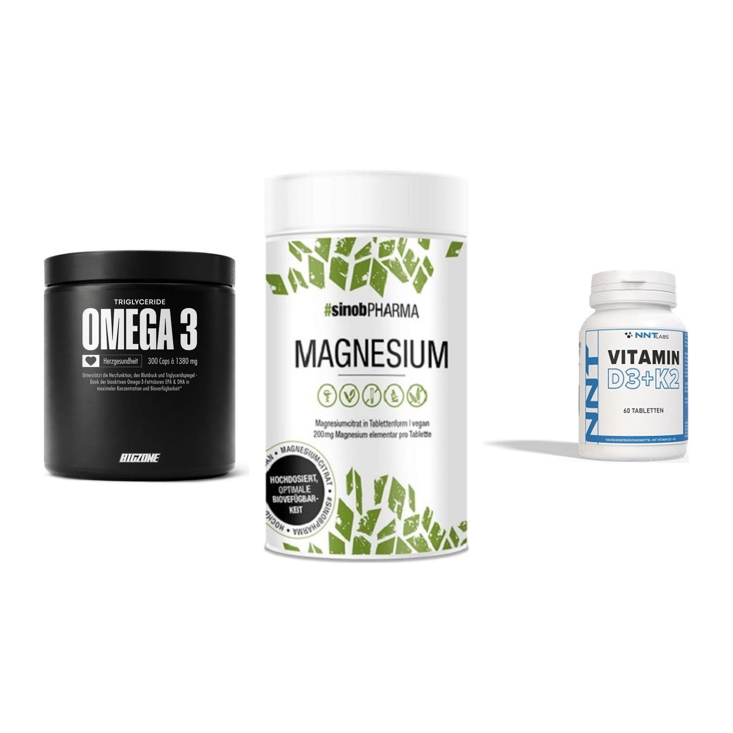 Herz & Gefäße: Big Zone Omega 3 + Sinob Magnesium + NNT Vitamin – alle enthaltenen Artikel