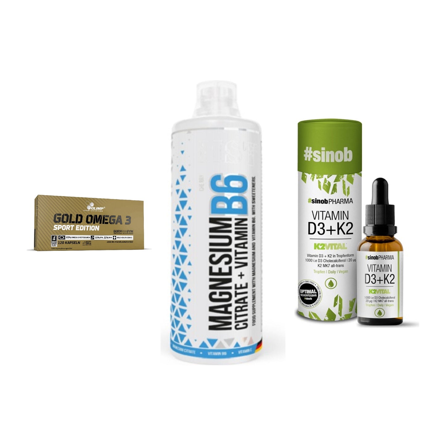 Herz & Gefäße: Olimp Omega 3 + MST Magnesium B6 + Sinob Vitamin D3 – alle enthaltenen Artikel