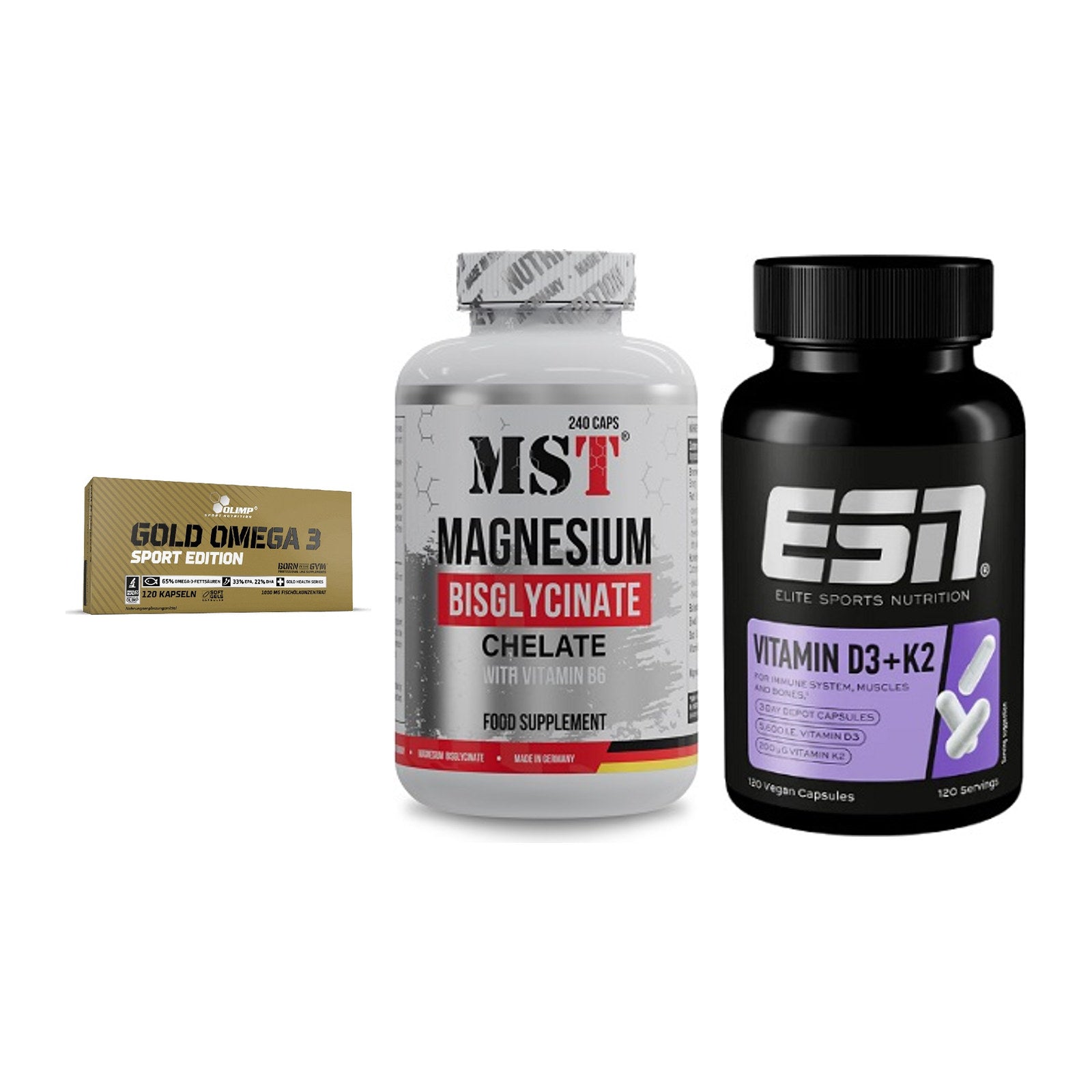 Herz & Gefäße: Olimp Omega 3 + MST Magnesium + ESN Vitamin D3 – alle enthaltenen Artikel