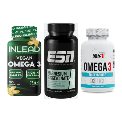 Herz & Gefäße: INLEAD Vegan + ESN Magnesium + MST Omega 3 500 – alle enthaltenen Artikel