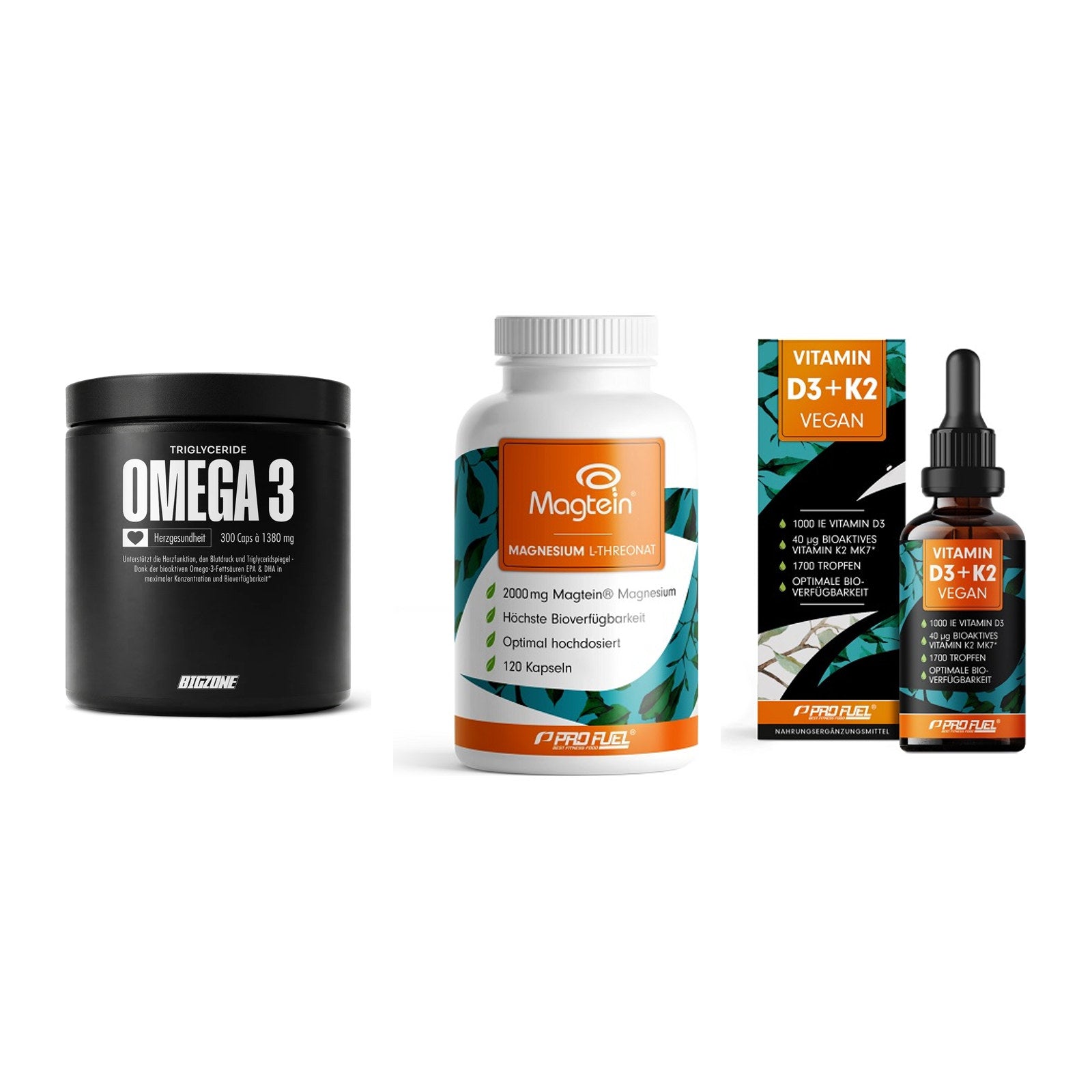 Herz & Gefäße: Big Zone Omega 3 + ProFuel Magnesiu + ProFuel Vitamin – alle enthaltenen Artikel