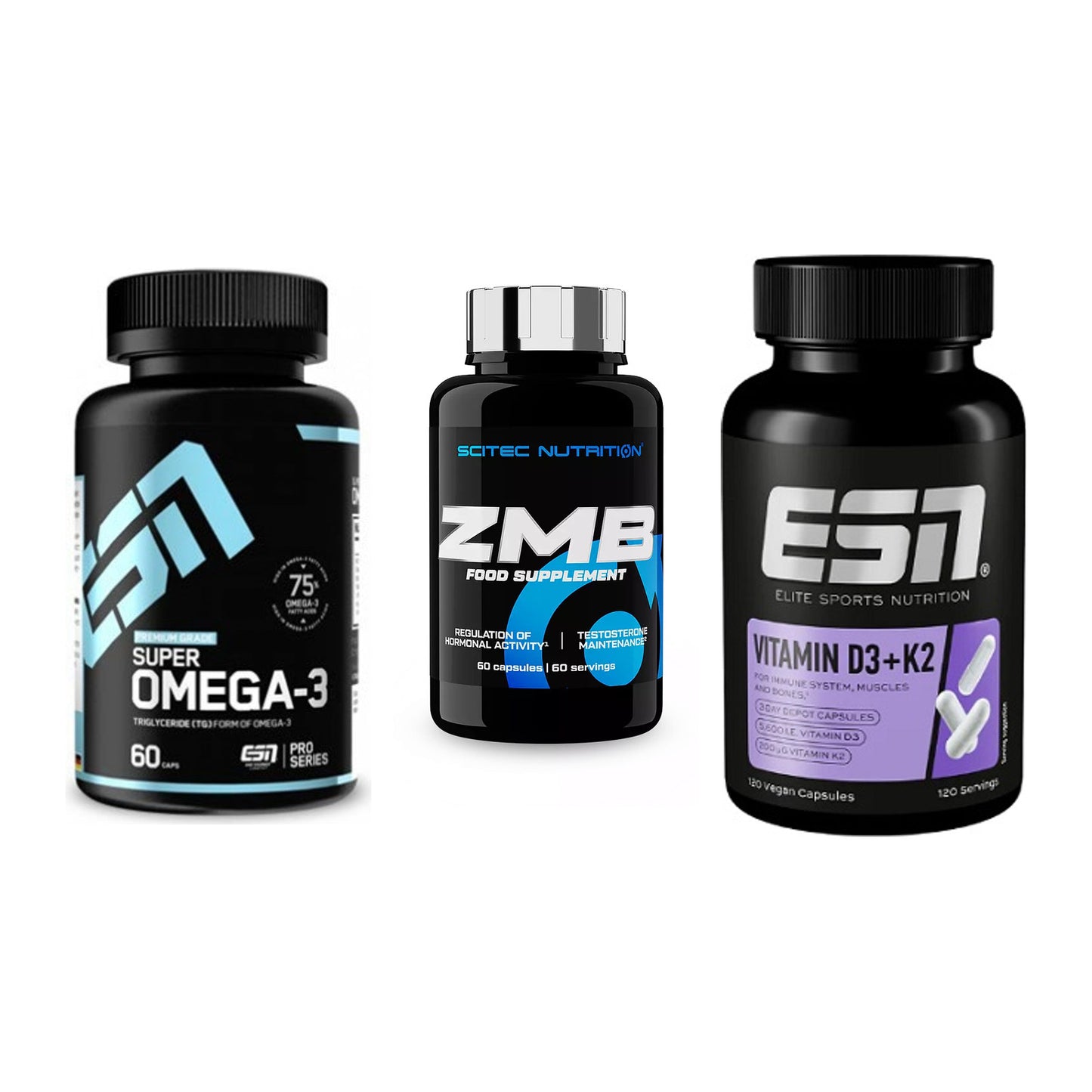 Herz & Gefäße: ESN Omega 3 + Scitec ZMB + ESN Vitamin D3 + K2 – alle enthaltenen Artikel