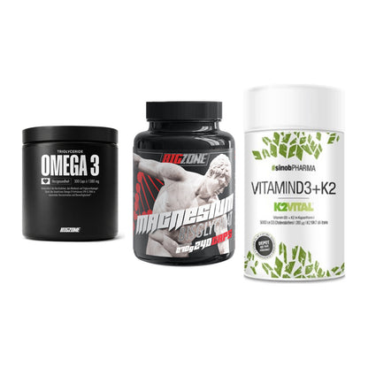 Herz & Gefäße: Big Zone Omega 3 + Big Zone Magnesi + Sinob Vitamin D3 – alle enthaltenen Artikel