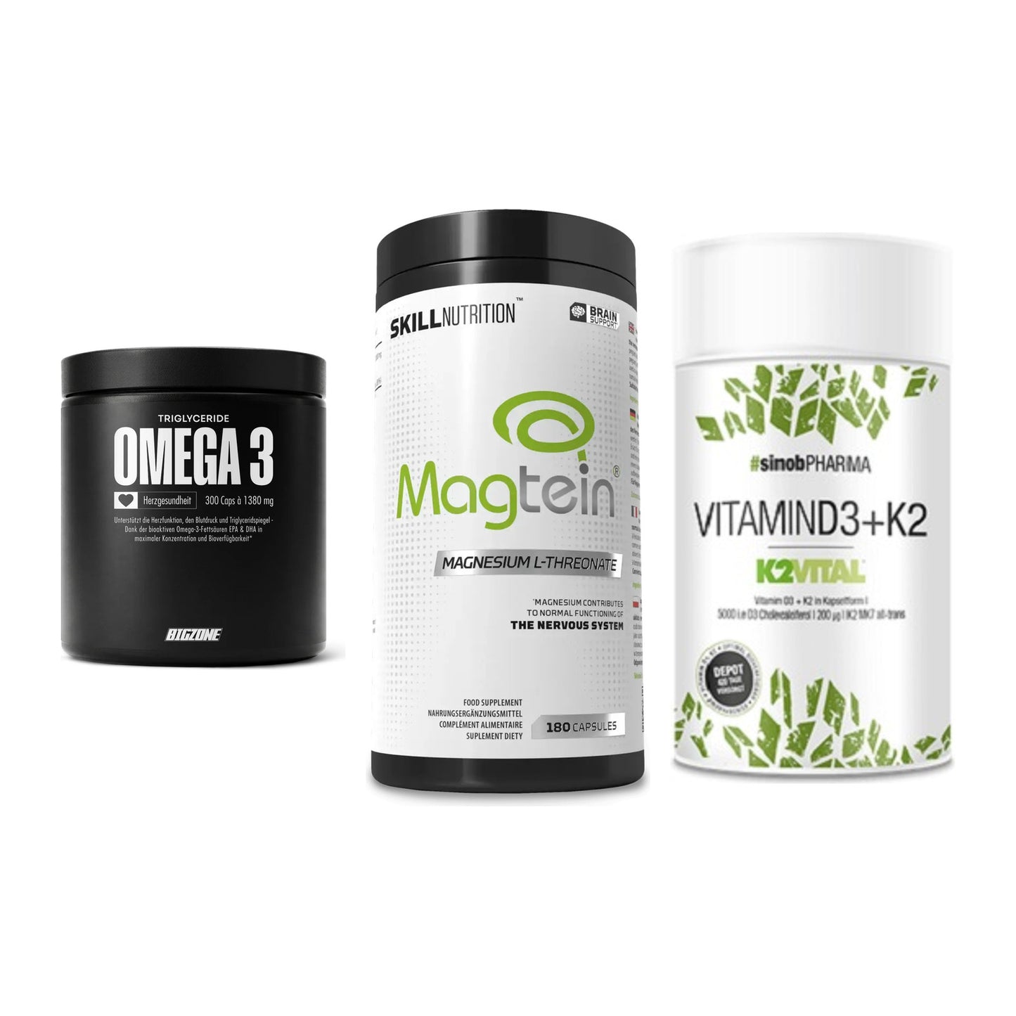 Herz & Gefäße: Big Zone Omega 3 + Skill Nutrition + Sinob Vitamin D3 – alle enthaltenen Artikel