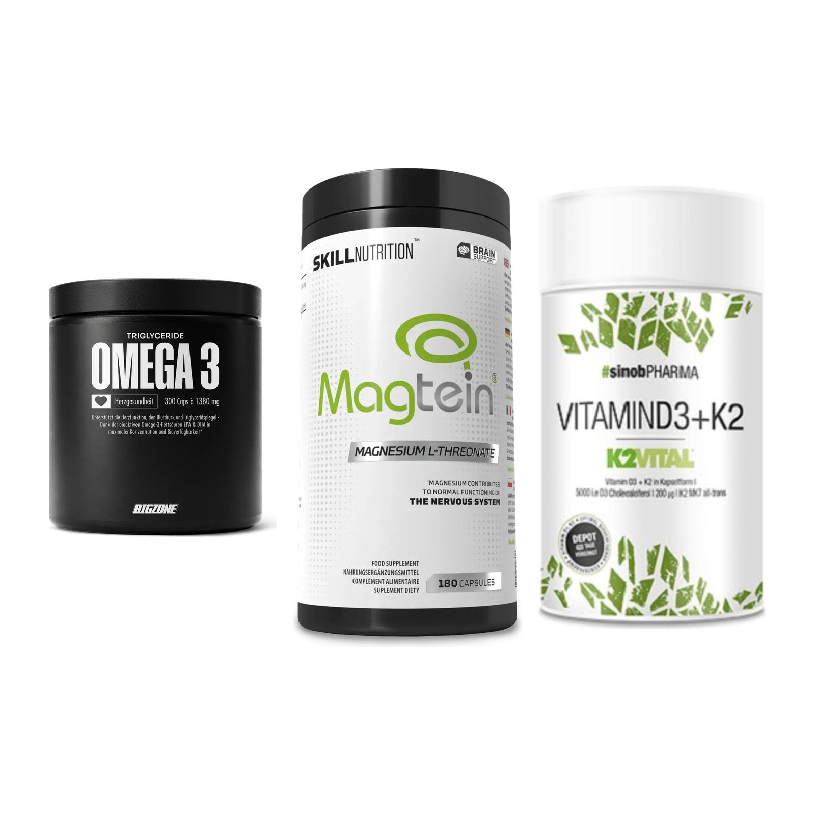 Herz & Gefäße: Big Zone Omega 3 + Skill Nutrition + Sinob Vitamin D3 – alle enthaltenen Artikel