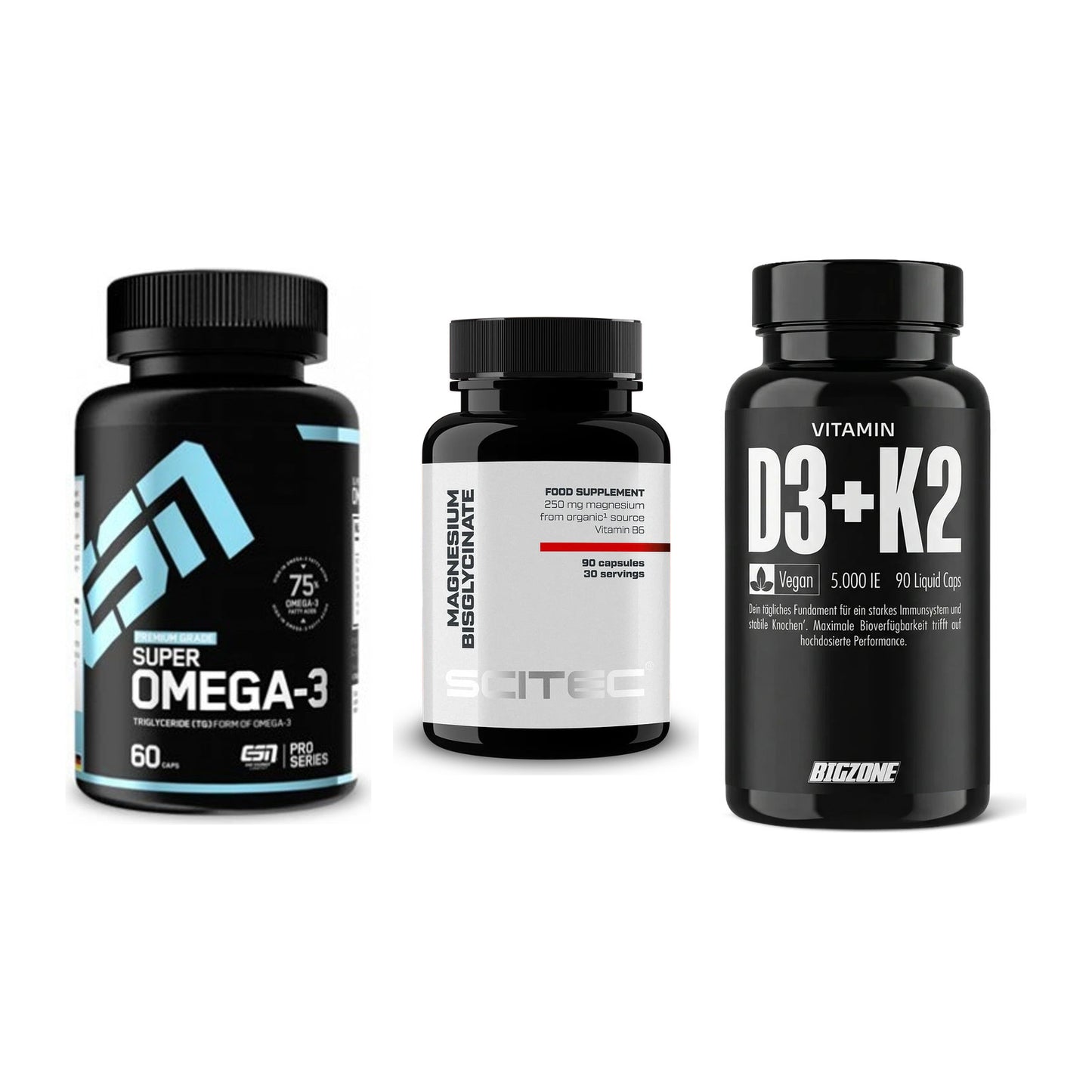 Herz & Gefäße: ESN Omega 3 + Scitec Magnesium + Big Zone Vitamin – alle enthaltenen Artikel