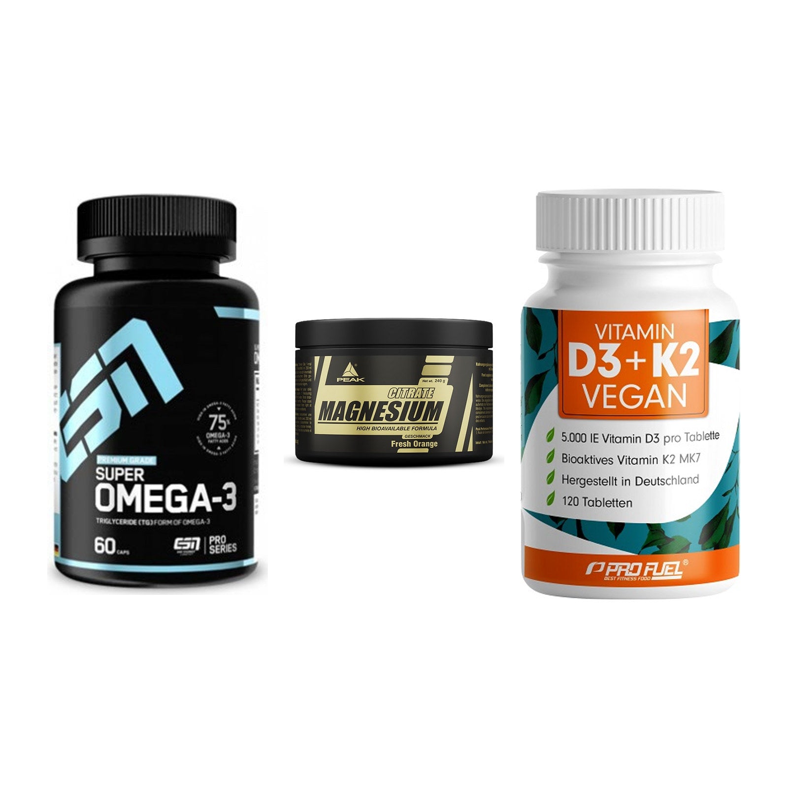 Herz & Gefäße: ESN Omega 3 + Peak Magnesium + ProFuel Vitamin – alle enthaltenen Artikel