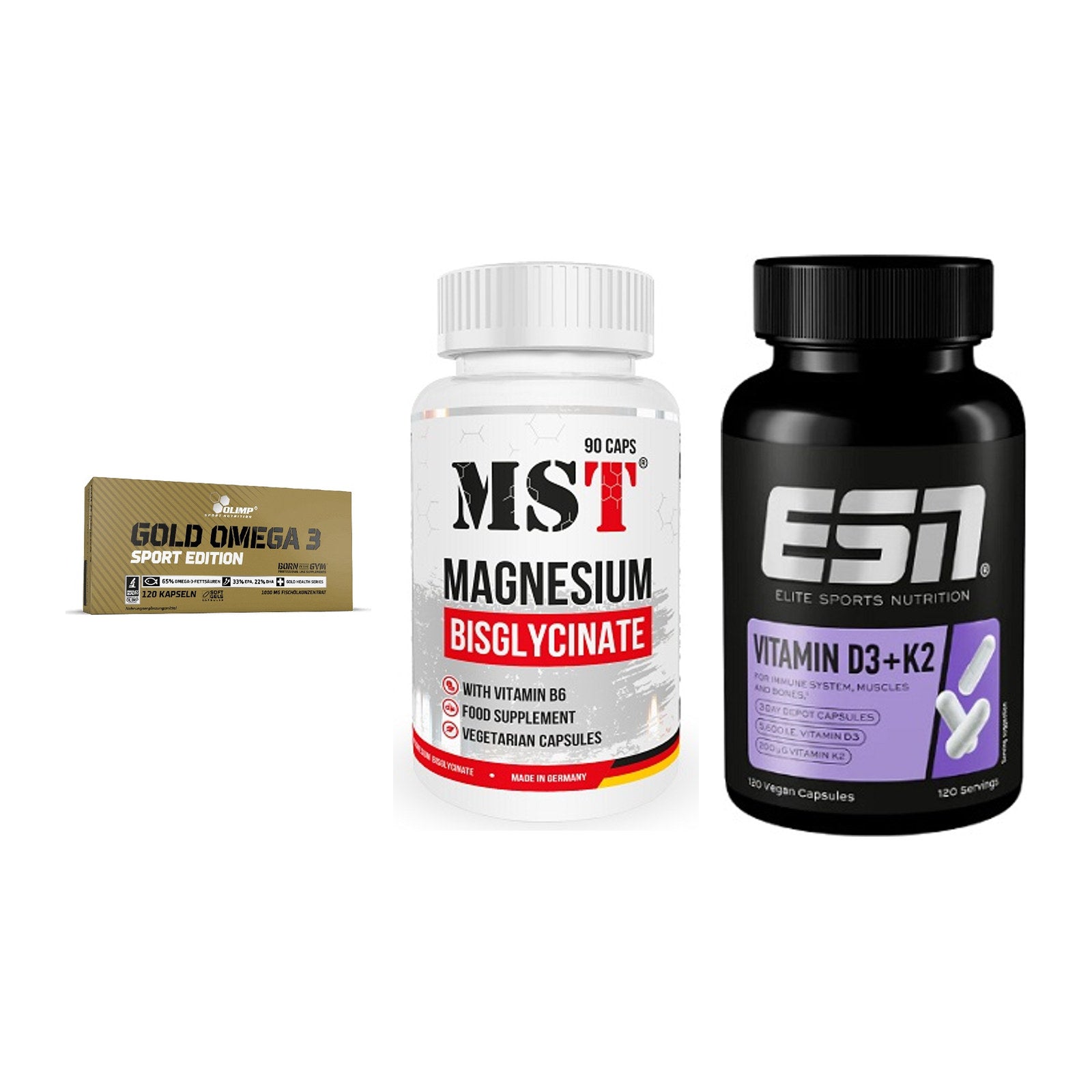 Herz & Gefäße: Olimp Omega 3 + MST Magnesium + ESN Vitamin D3 – alle enthaltenen Artikel