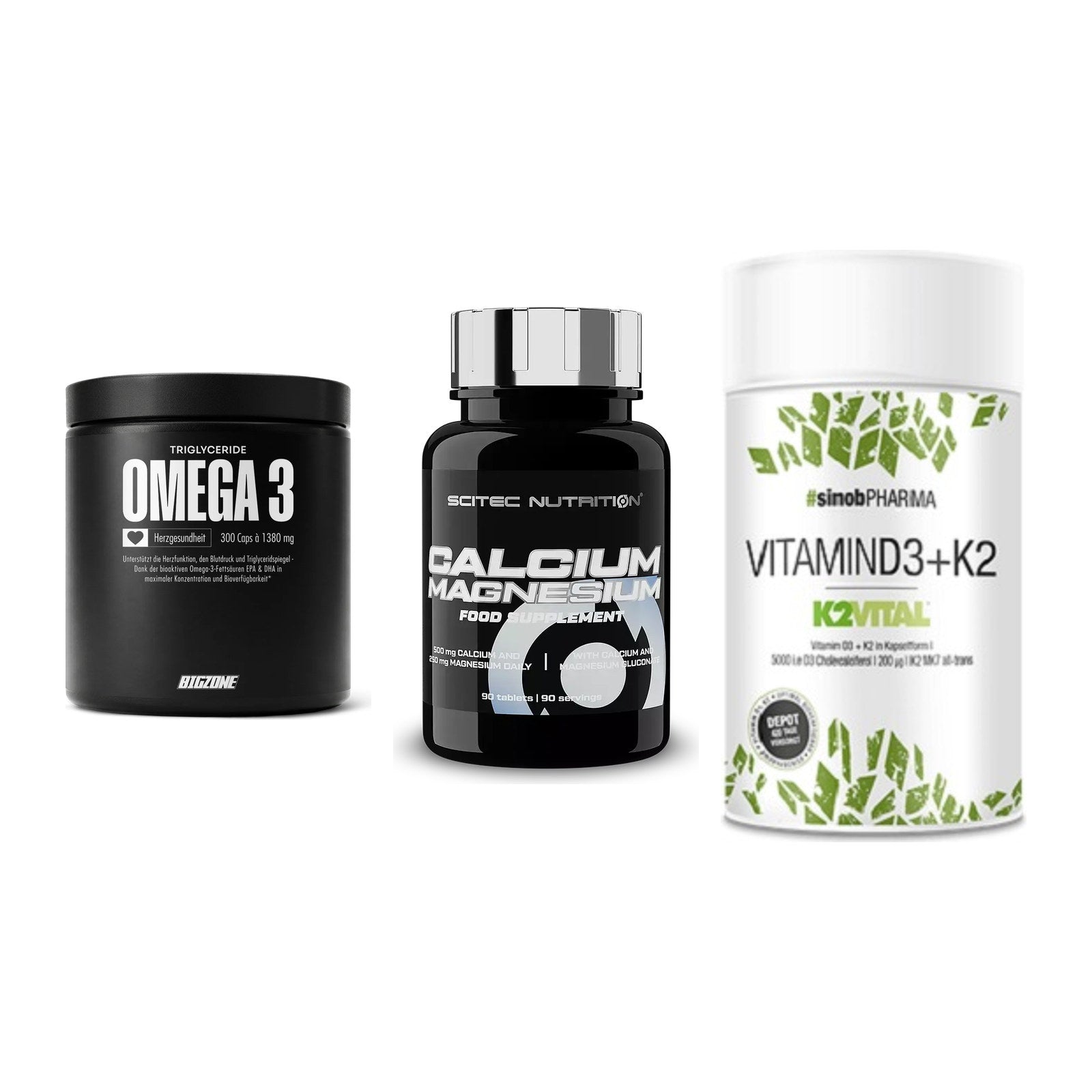 Herz & Gefäße: Big Zone Omega 3 + Scitec Calcium + Sinob Vitamin D3 – alle enthaltenen Artikel