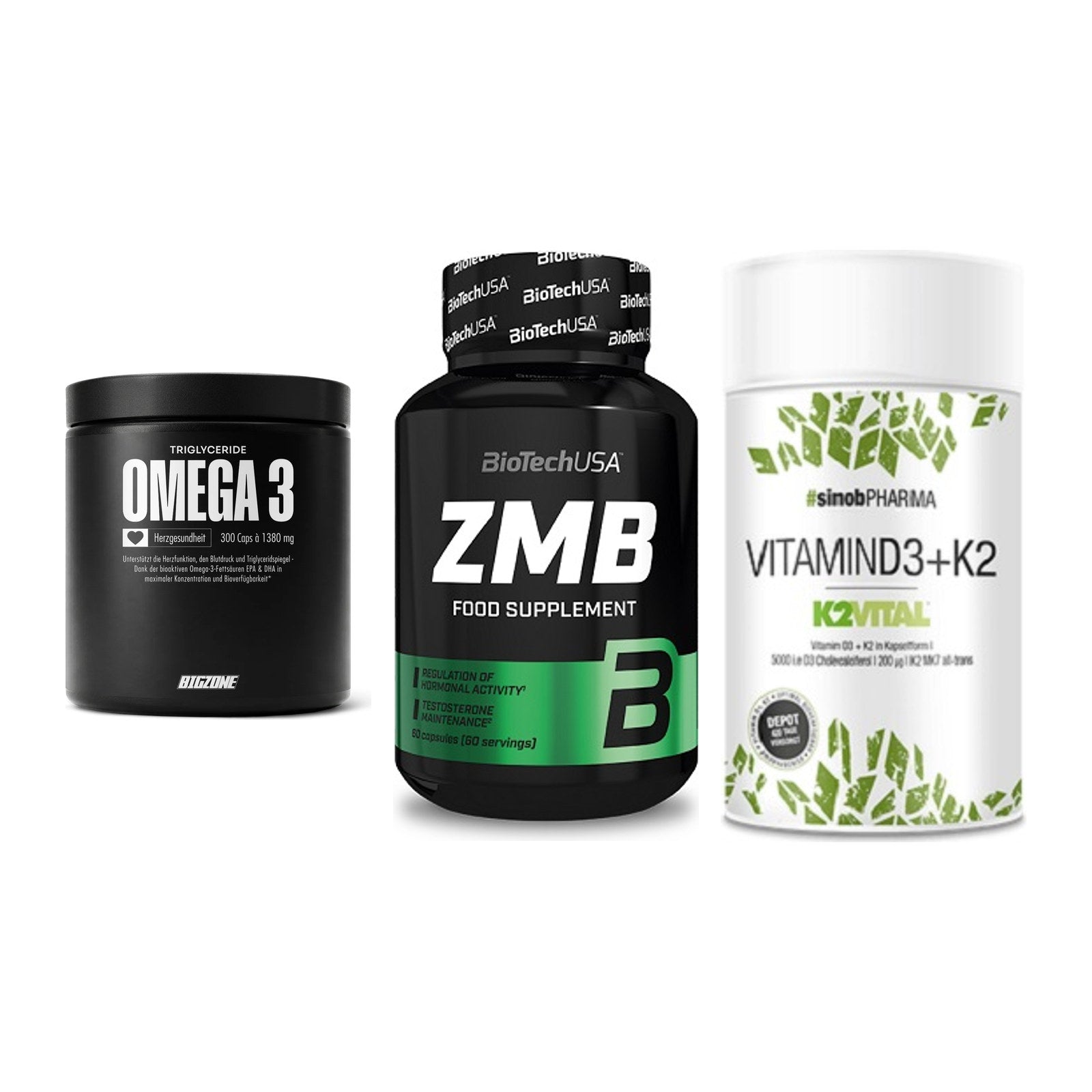 Herz & Gefäße: Big Zone Omega 3 + BioTech ZMB + Sinob Vitamin D3 – alle enthaltenen Artikel