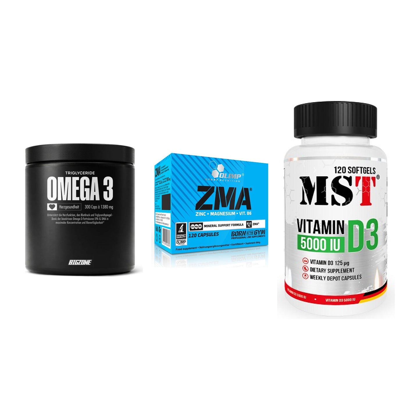 Herz & Gefäße: Big Zone Omega 3 + Olimp ZMA + MST Vitamin D3 – alle enthaltenen Artikel