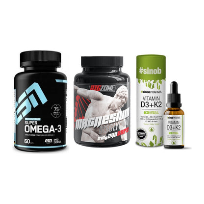 Herz & Gefäße: ESN Omega 3 + Big Zone Magnesi + Sinob Vitamin D3 – alle enthaltenen Artikel