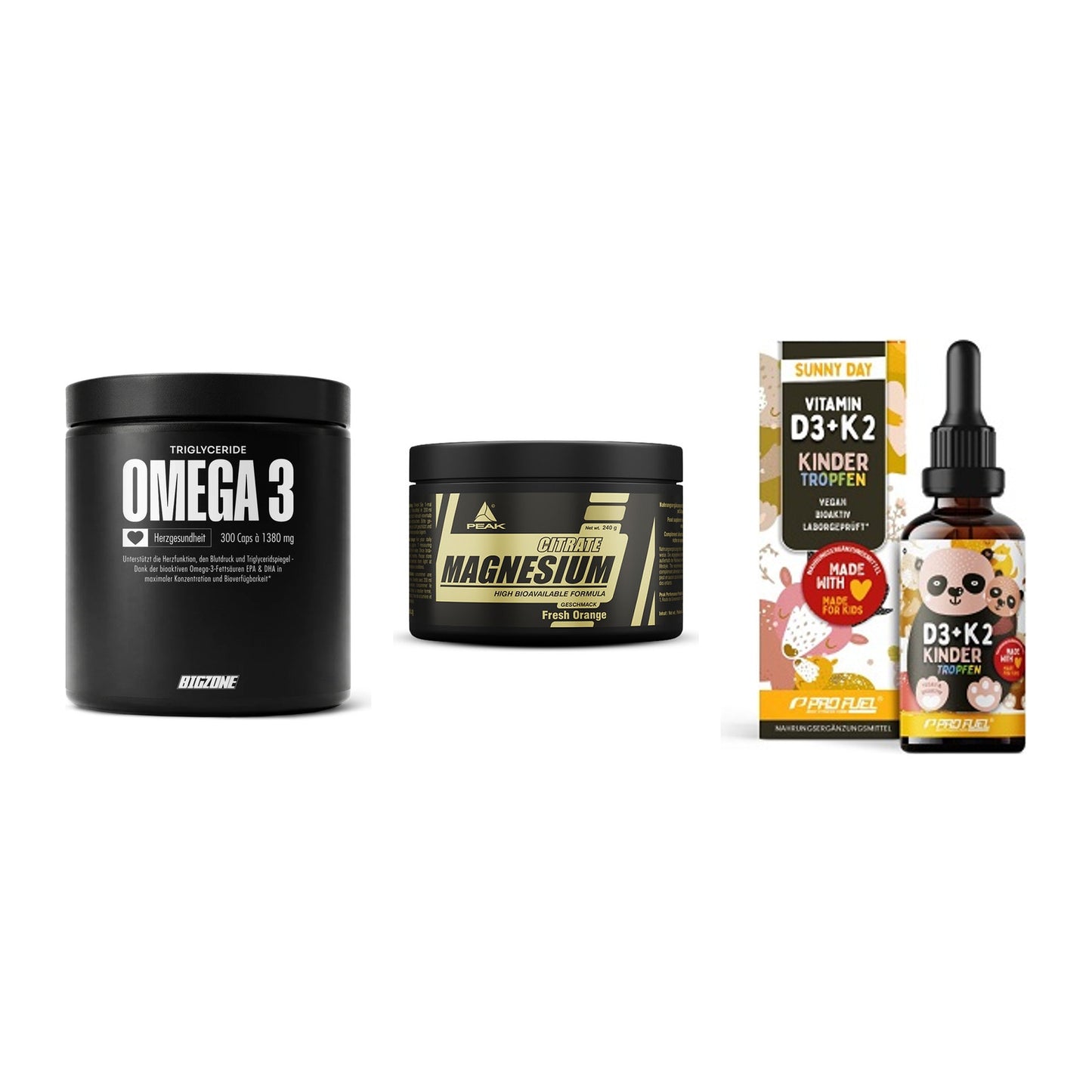 Herz & Gefäße: Big Zone Omega 3 + Peak Magnesium + ProFuel VITAMIN – alle enthaltenen Artikel