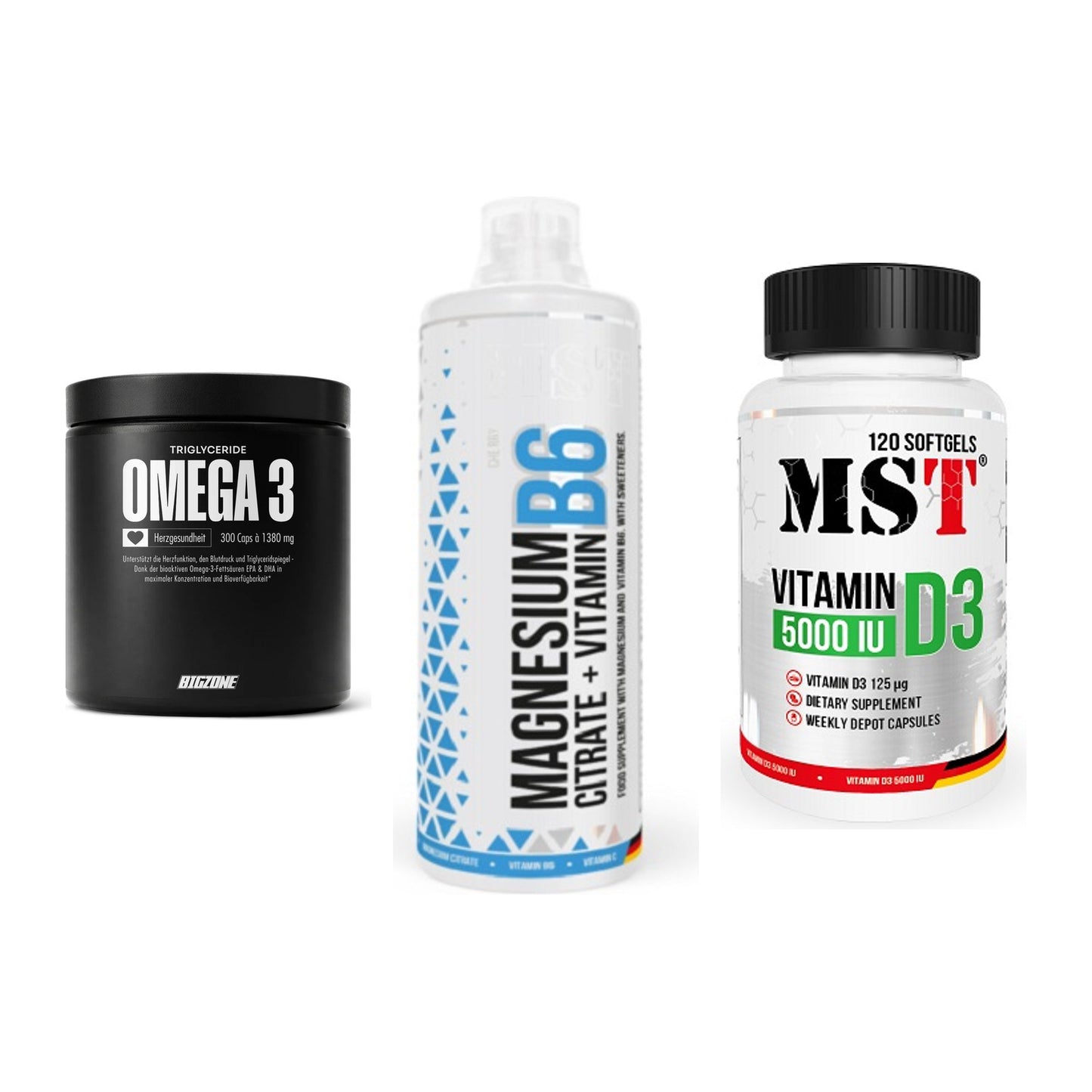 Herz & Gefäße: Big Zone Omega 3 + MST Magnesium B6 + MST Vitamin D3 – alle enthaltenen Artikel