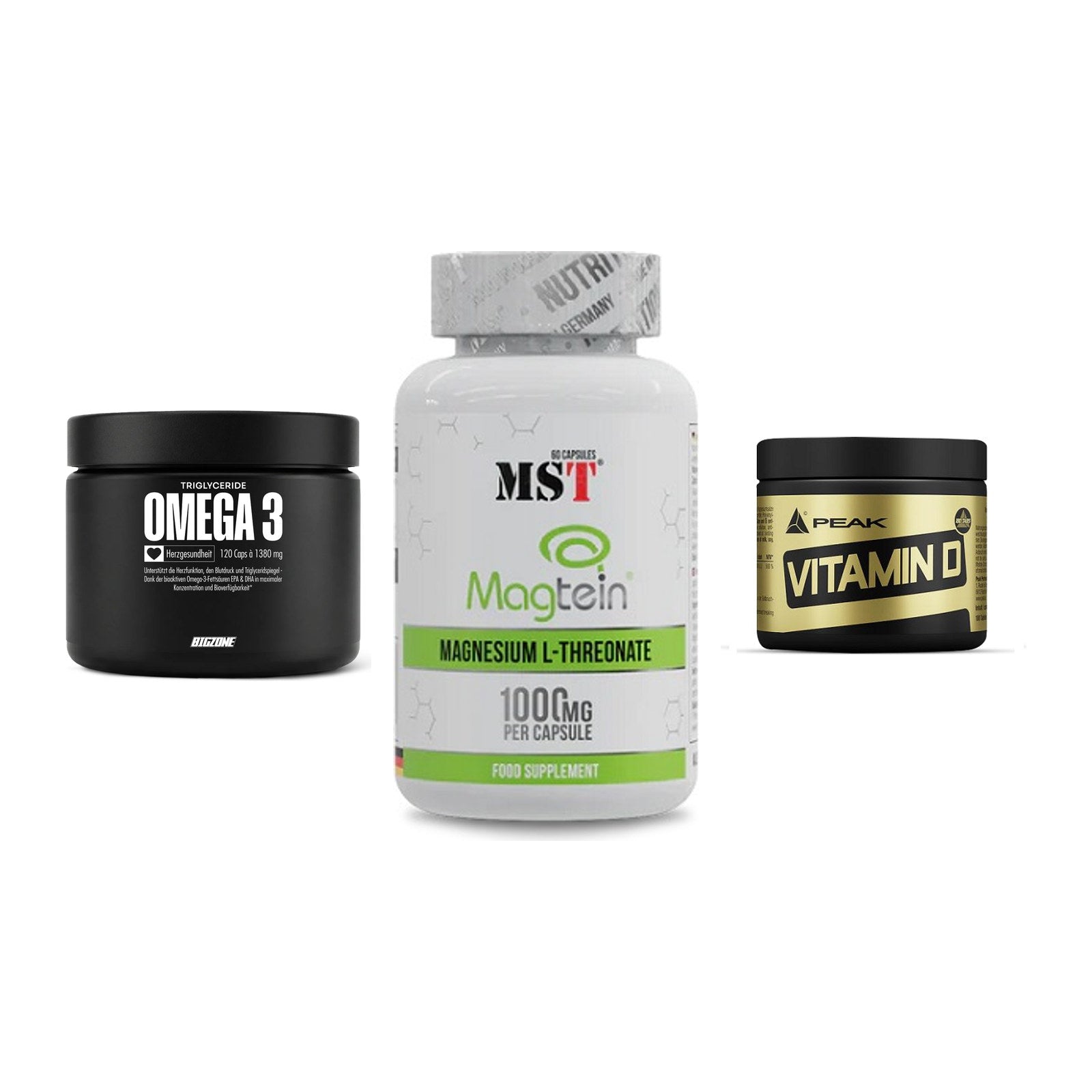Herz & Gefäße: Big Zone Omega 3 + MST Magnesium + Peak Vitamin D – alle enthaltenen Artikel
