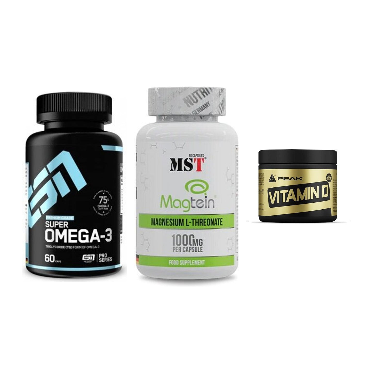 Herz & Gefäße: ESN Omega 3 + MST Magnesium + Peak Vitamin D – alle enthaltenen Artikel