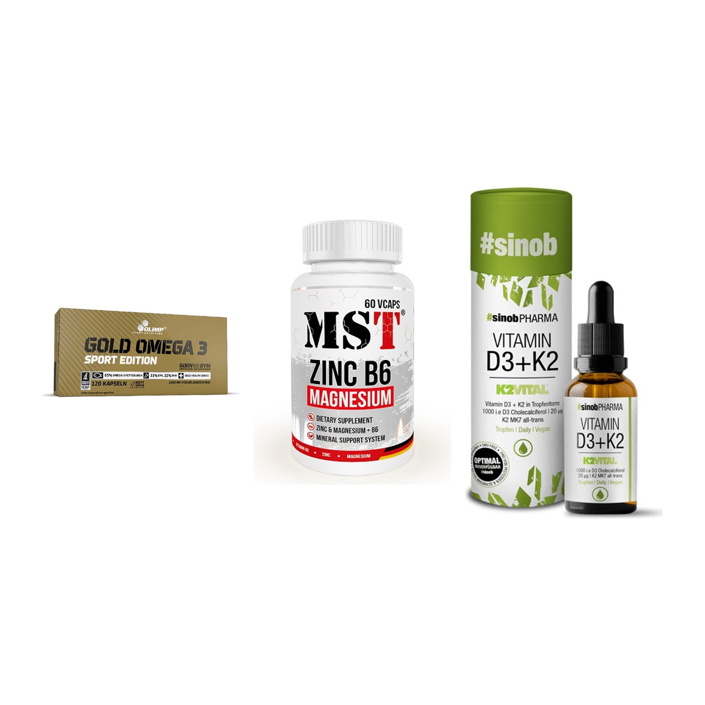 Herz & Gefäße: Olimp Omega 3 + MST Zinc + Sinob Vitamin D3 – alle enthaltenen Artikel