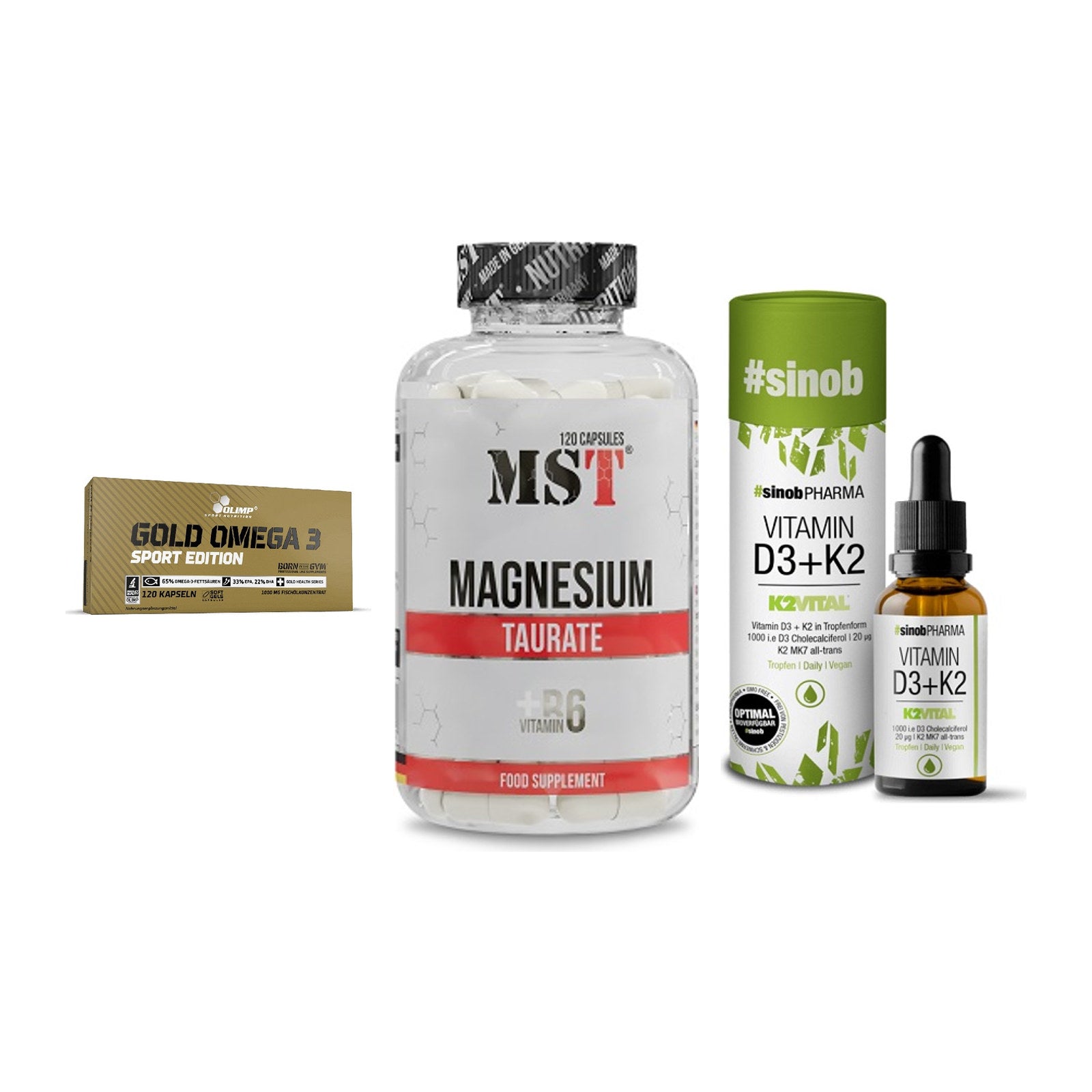 Herz & Gefäße: Olimp Omega 3 + MST Magnesium + Sinob Vitamin D3 – alle enthaltenen Artikel