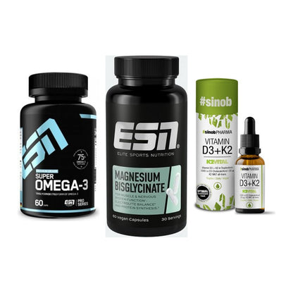 Herz & Gefäße: ESN Omega 3 + ESN Magnesium + Sinob Vitamin D3 – alle enthaltenen Artikel