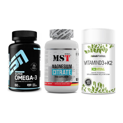 Herz & Gefäße: ESN Omega 3 + MST Magnesium + Sinob Vitamin D3 – alle enthaltenen Artikel
