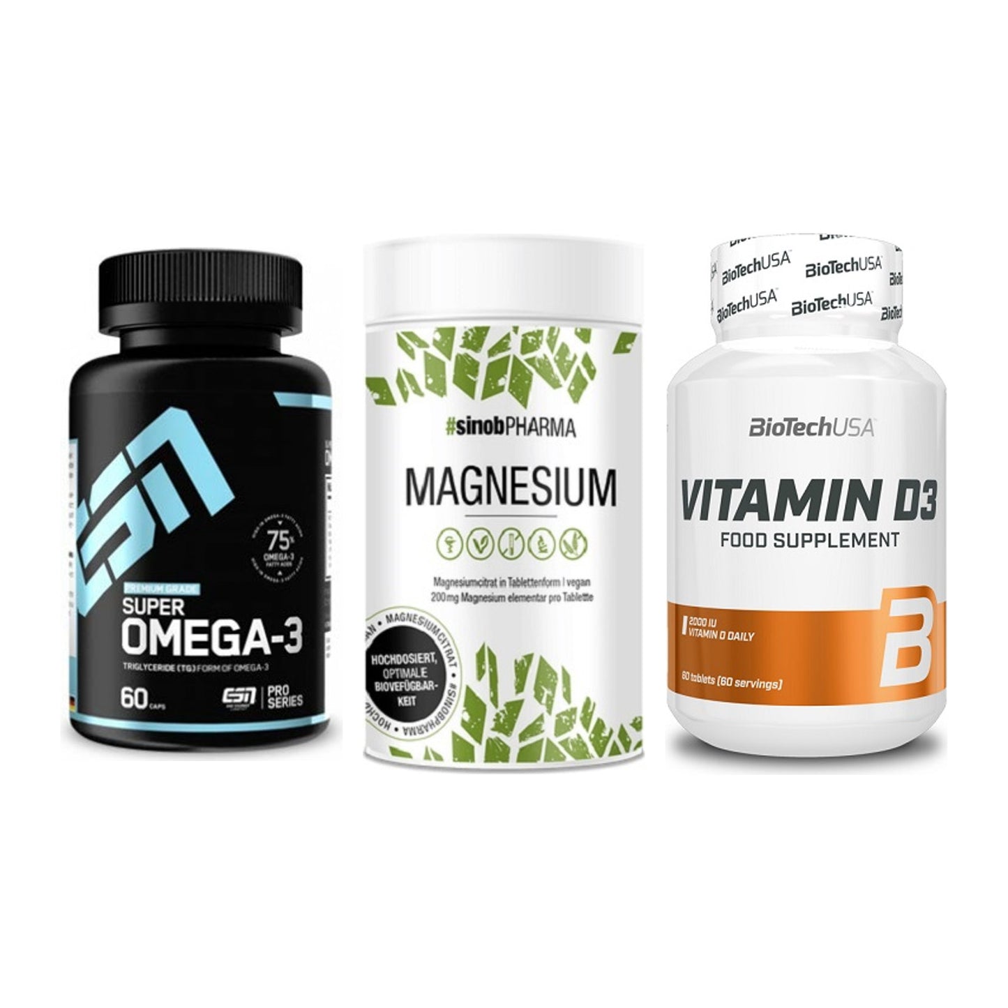 Herz & Gefäße: ESN Omega 3 + Sinob Magnesium + BioTech Vitamin – alle enthaltenen Artikel