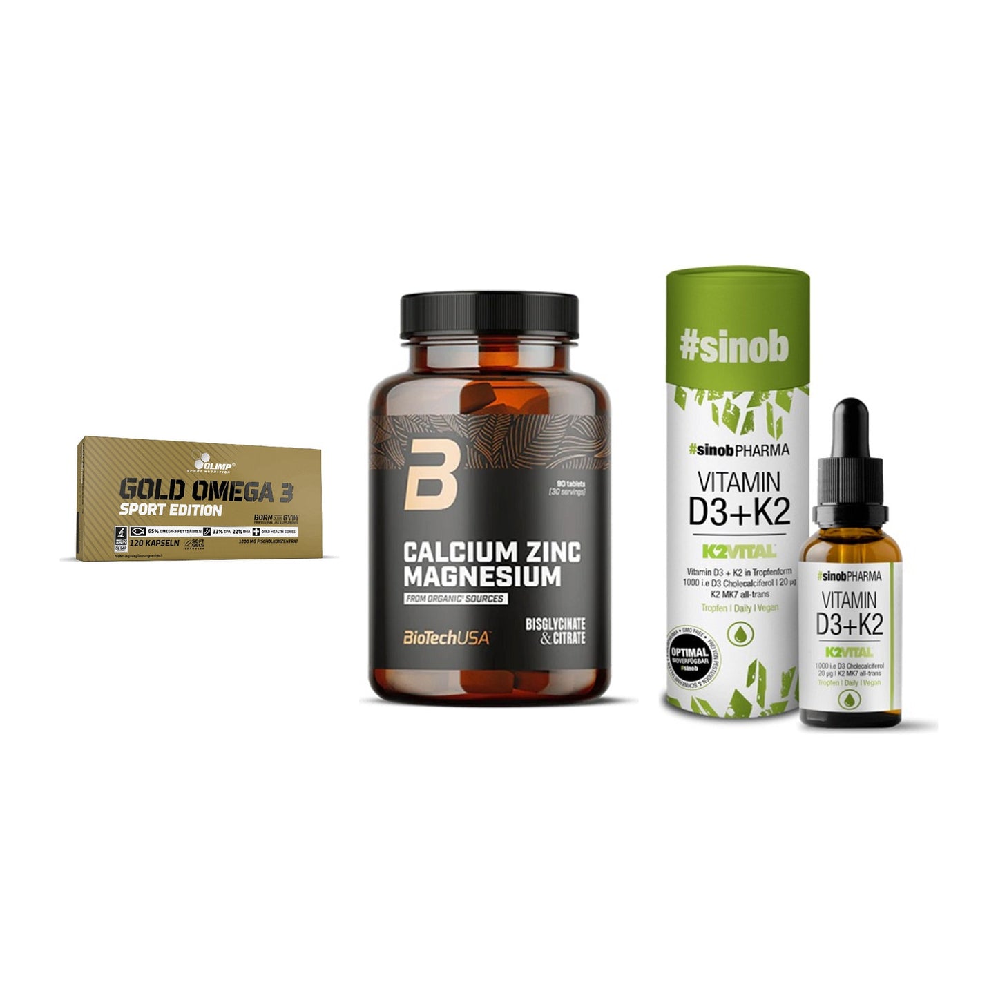 Herz & Gefäße: Olimp Omega 3 + BioTech Calcium + Sinob Vitamin D3 – alle enthaltenen Artikel
