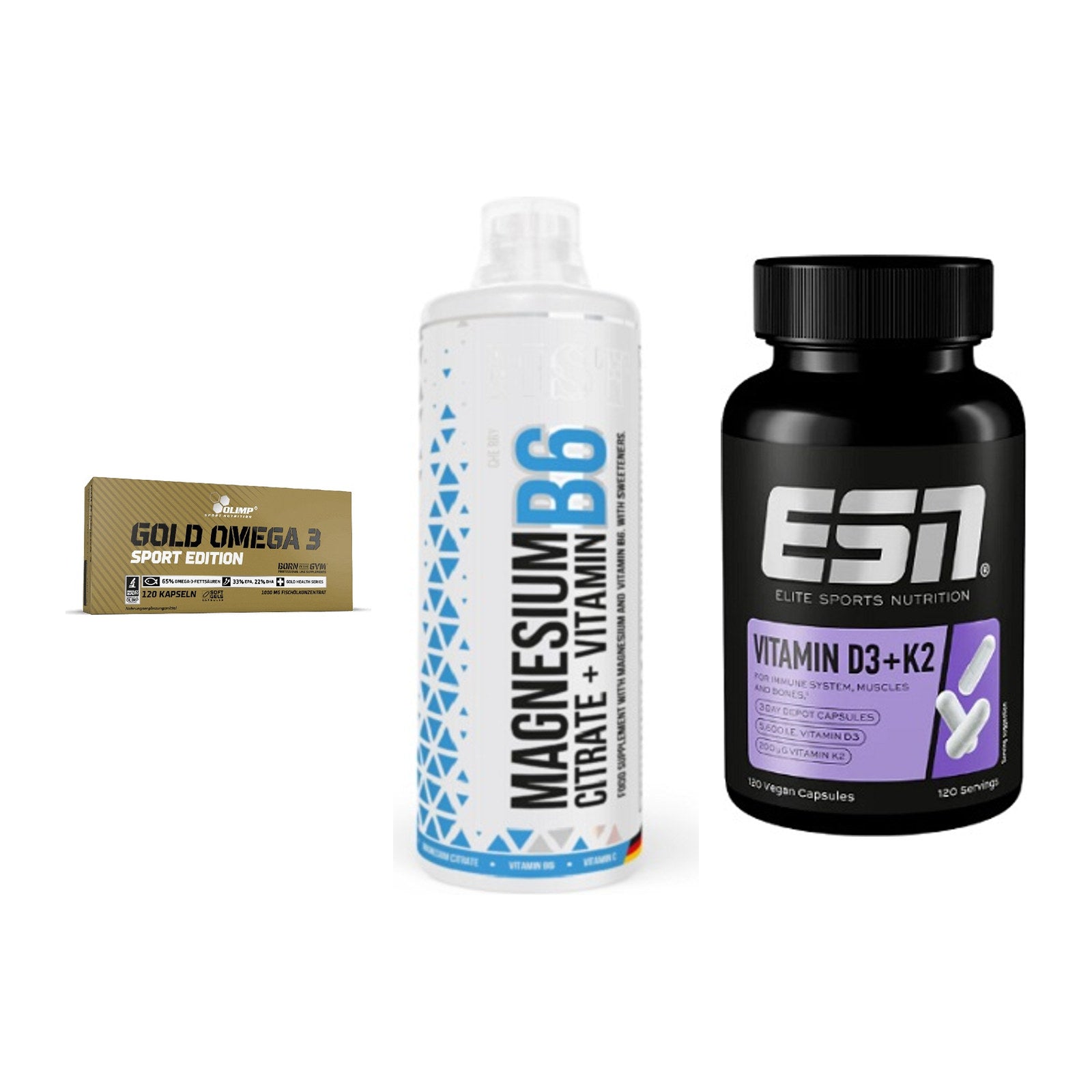 Herz & Gefäße: Olimp Omega 3 + MST Magnesium B6 + ESN Vitamin D3 – alle enthaltenen Artikel
