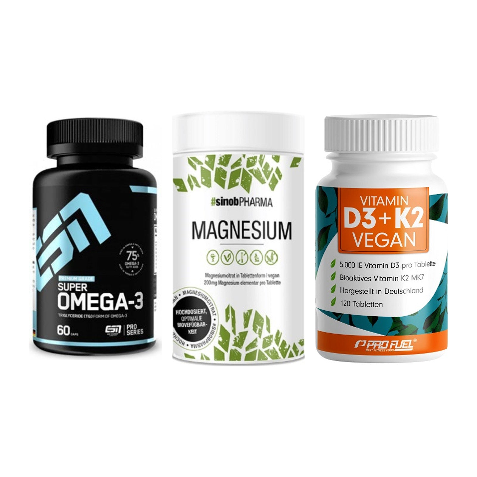 Herz & Gefäße: ESN Omega 3 + Sinob Magnesium + ProFuel Vitamin – alle enthaltenen Artikel