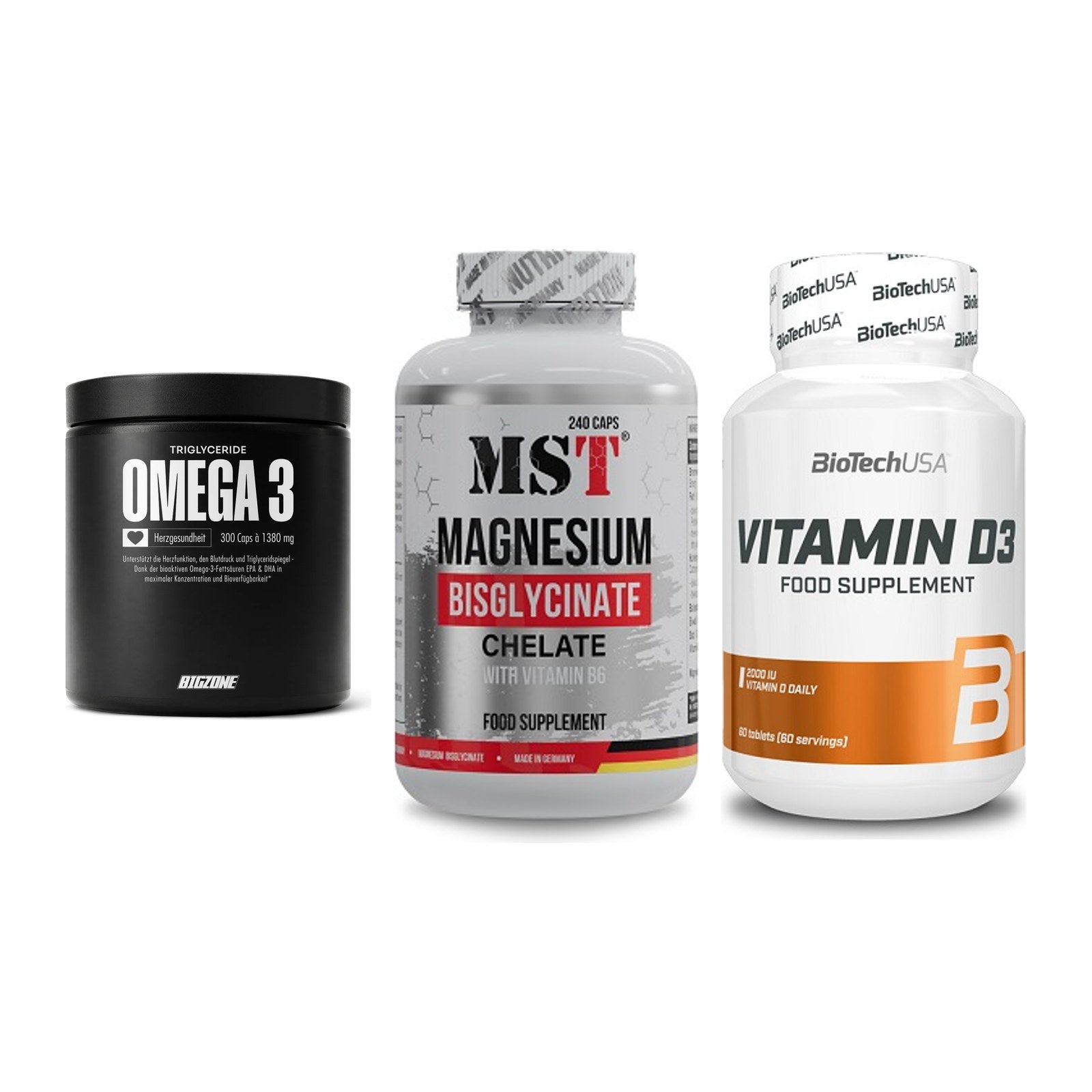 Herz & Gefäße: Big Zone Omega 3 + MST Magnesium + BioTech Vitamin – alle enthaltenen Artikel