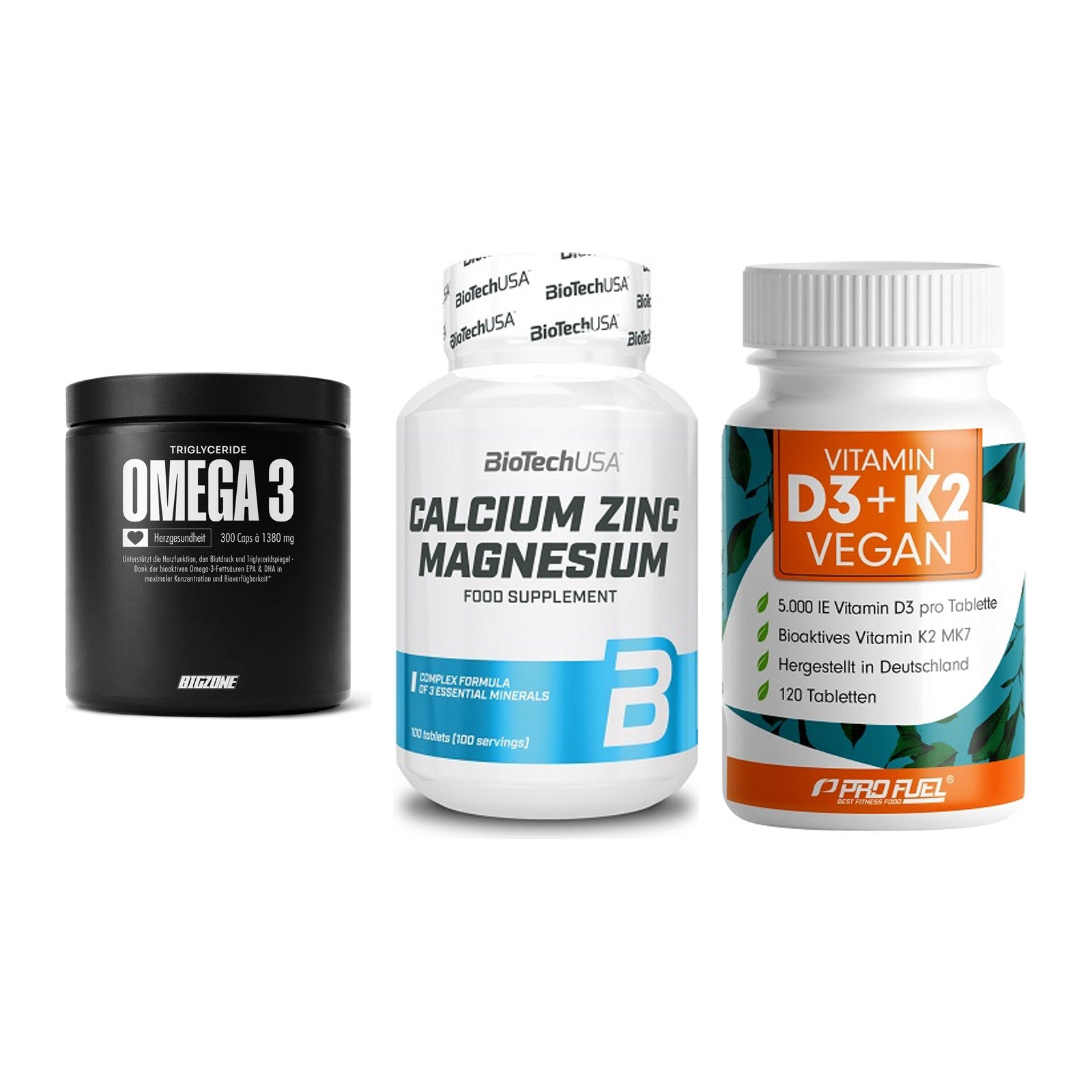 Herz & Gefäße: Big Zone Omega 3 + BioTech Calcium + ProFuel Vitamin – alle enthaltenen Artikel