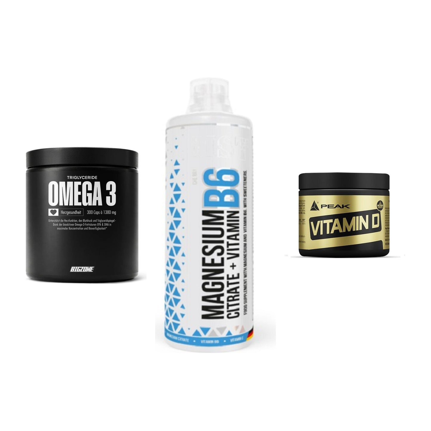 Herz & Gefäße: Big Zone Omega 3 + MST Magnesium B6 + Peak Vitamin D – alle enthaltenen Artikel