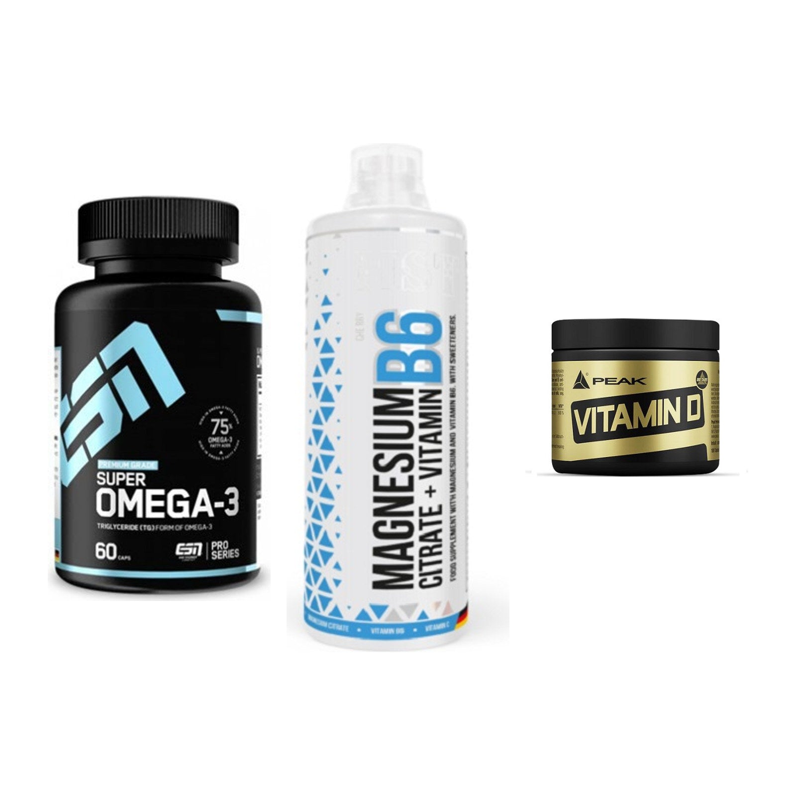 Herz & Gefäße: ESN Omega 3 + MST Magnesium B6 + Peak Vitamin D – alle enthaltenen Artikel