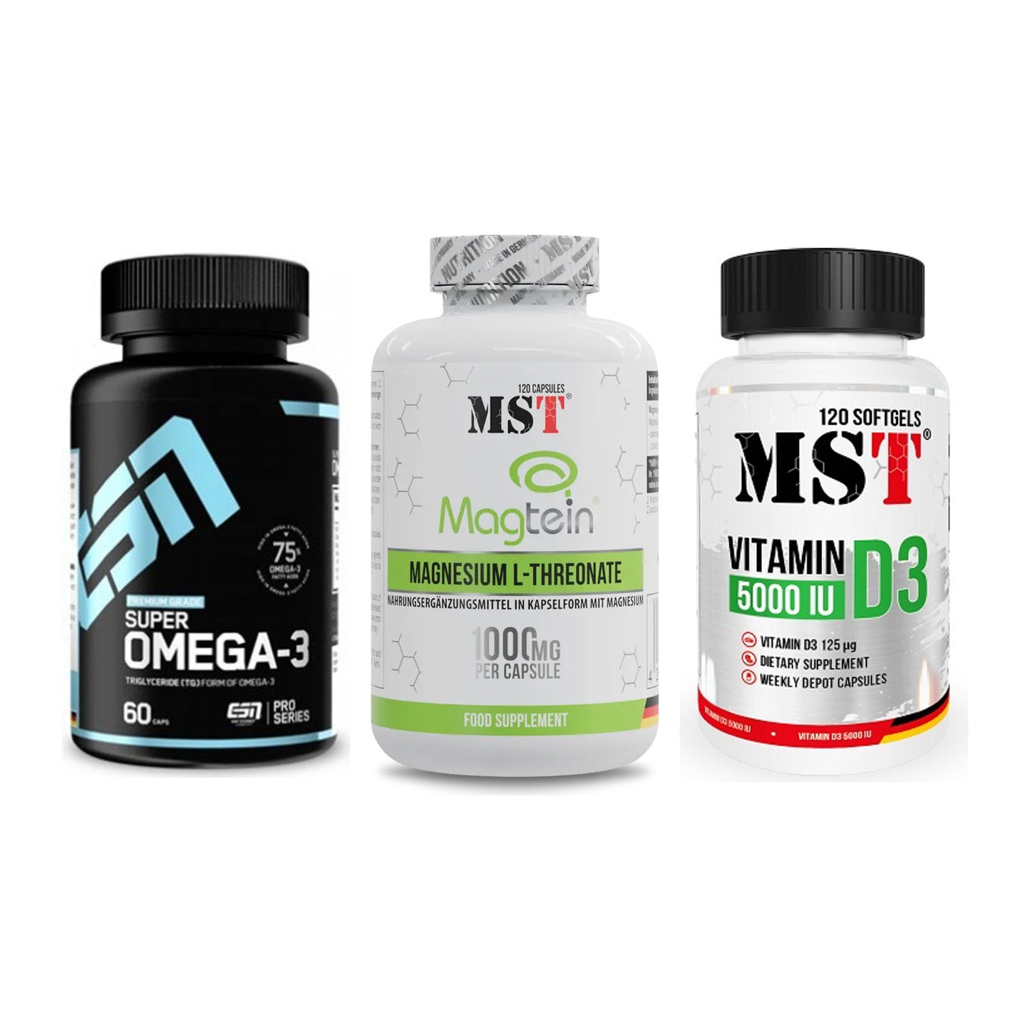 Herz & Gefäße: ESN Omega 3 + MST Magnesium + MST Vitamin D3 – alle enthaltenen Artikel