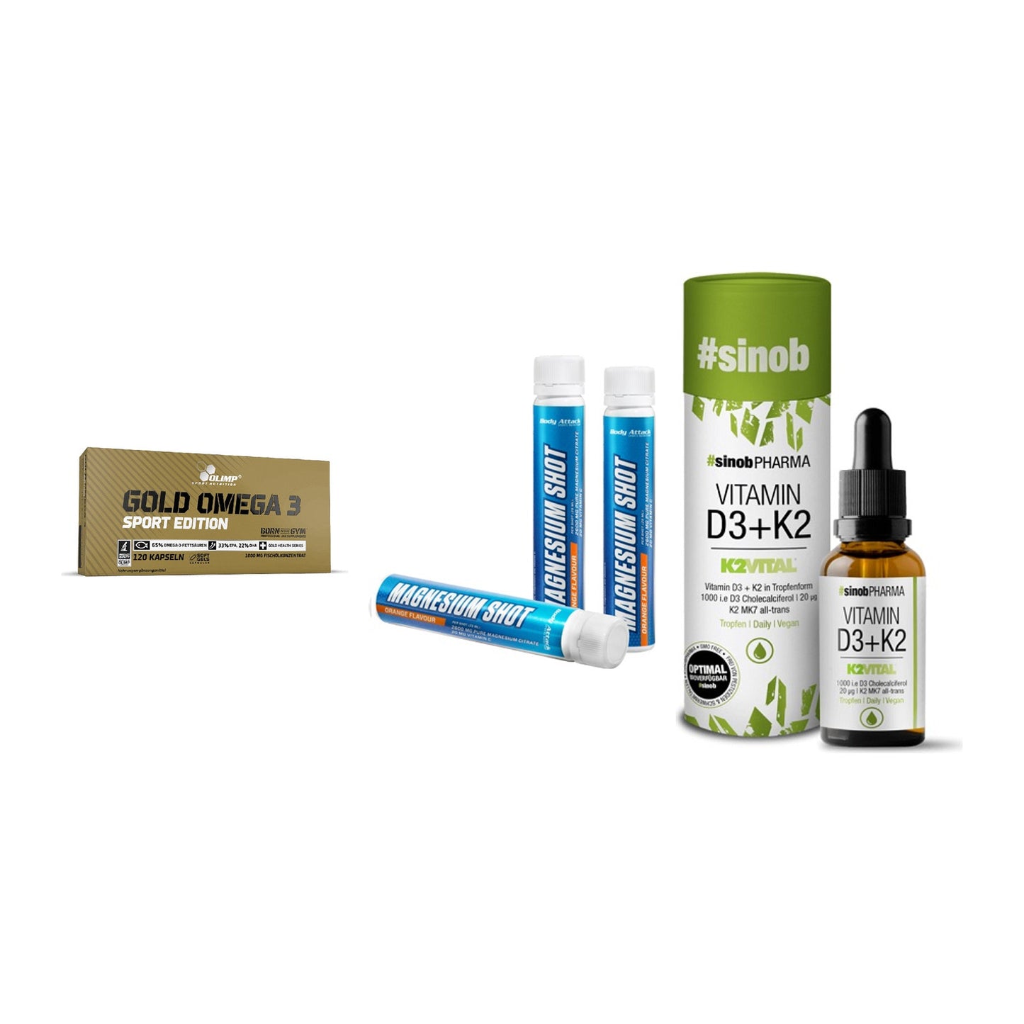 Herz & Gefäße: Olimp Omega 3 + Body Attack + Sinob Vitamin D3 – alle enthaltenen Artikel