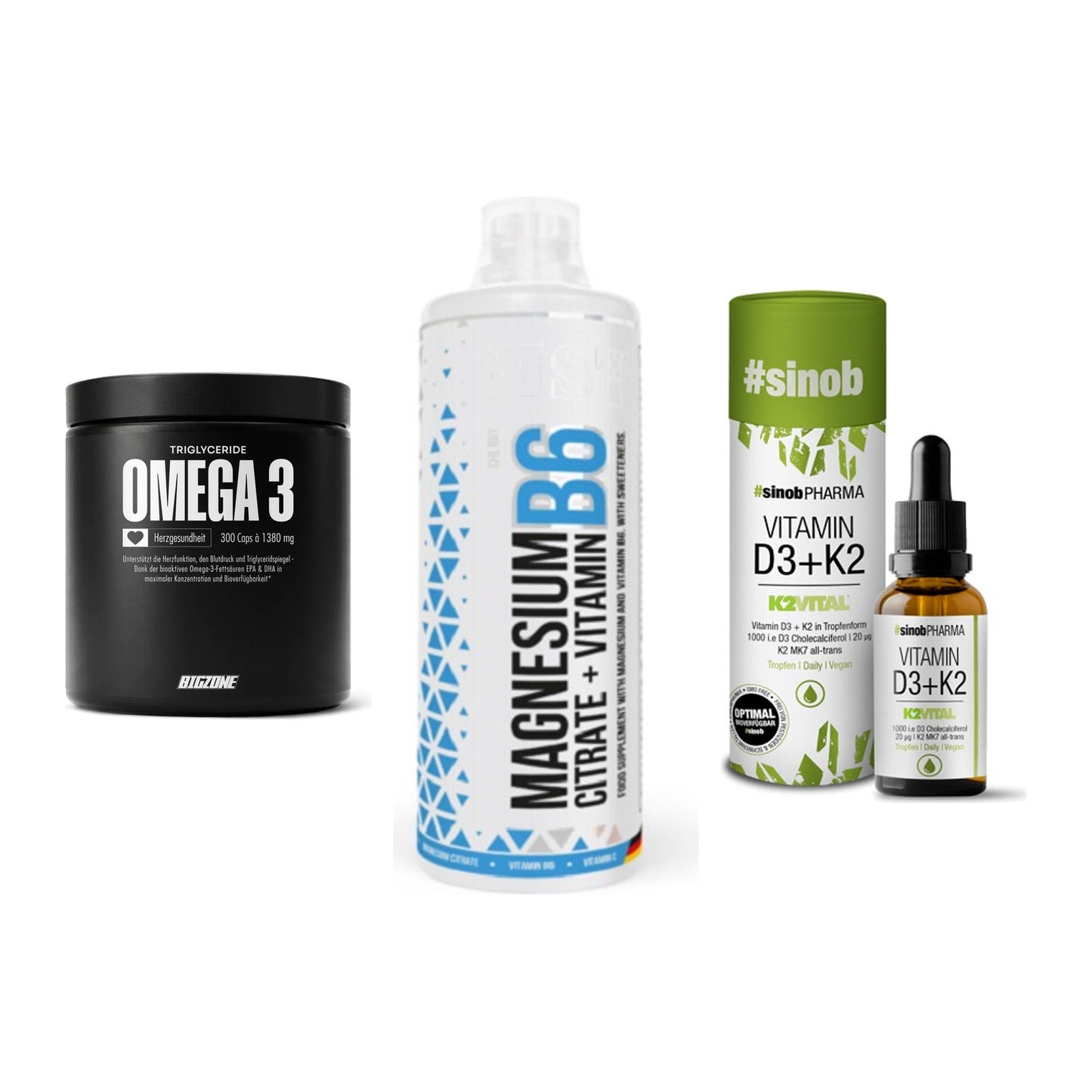 Herz & Gefäße: Big Zone Omega 3 + MST Magnesium B6 + Sinob Vitamin D3 – alle enthaltenen Artikel