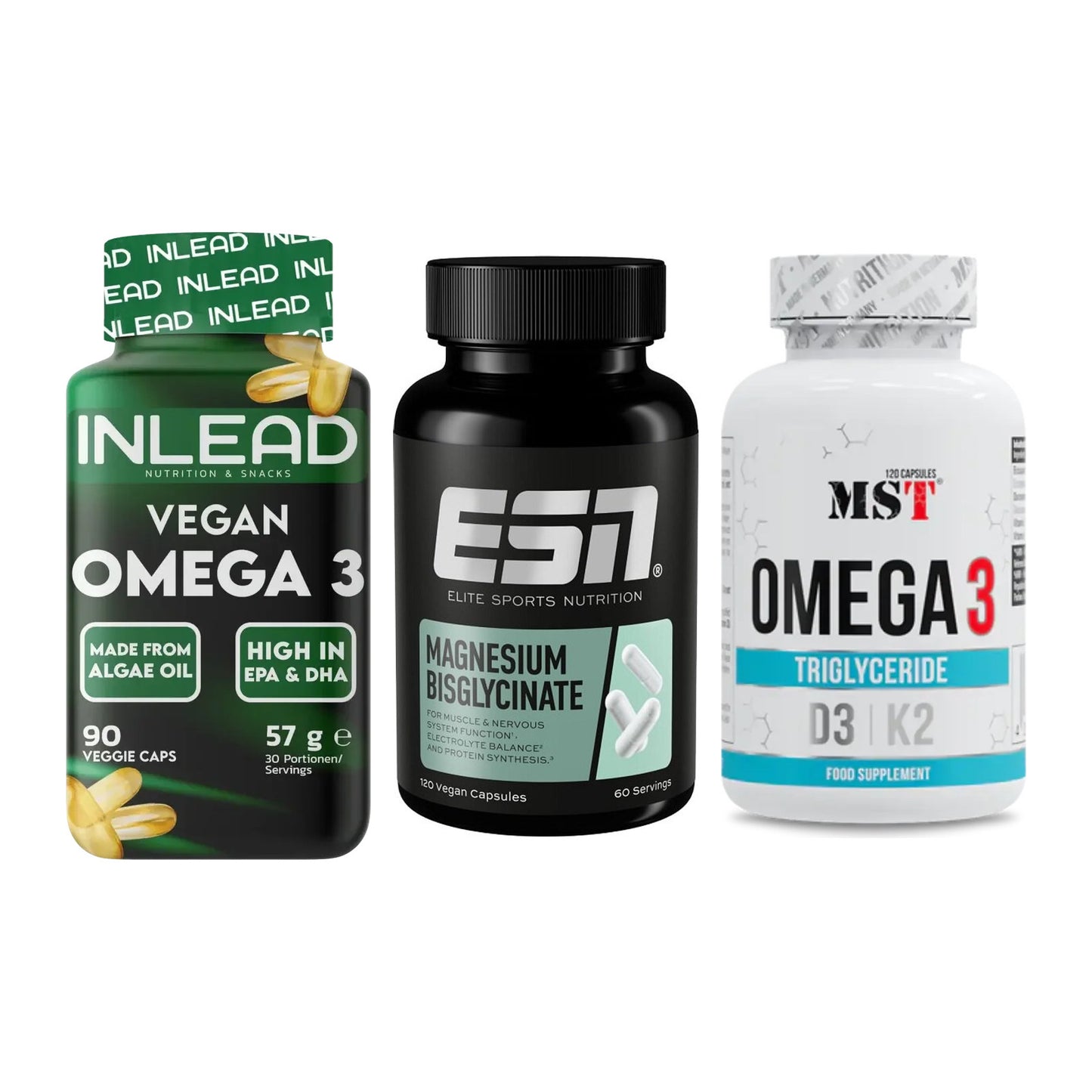 Herz & Gefäße: INLEAD Vegan + ESN Magnesium + MST Omega 3 500 – alle enthaltenen Artikel