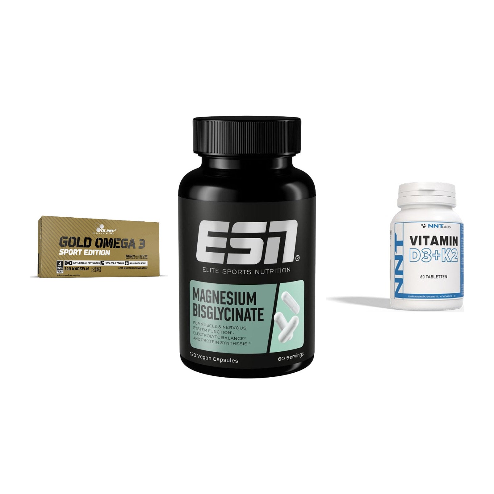 Herz & Gefäße: Olimp Omega 3 + ESN Magnesium + NNT Vitamin – alle enthaltenen Artikel