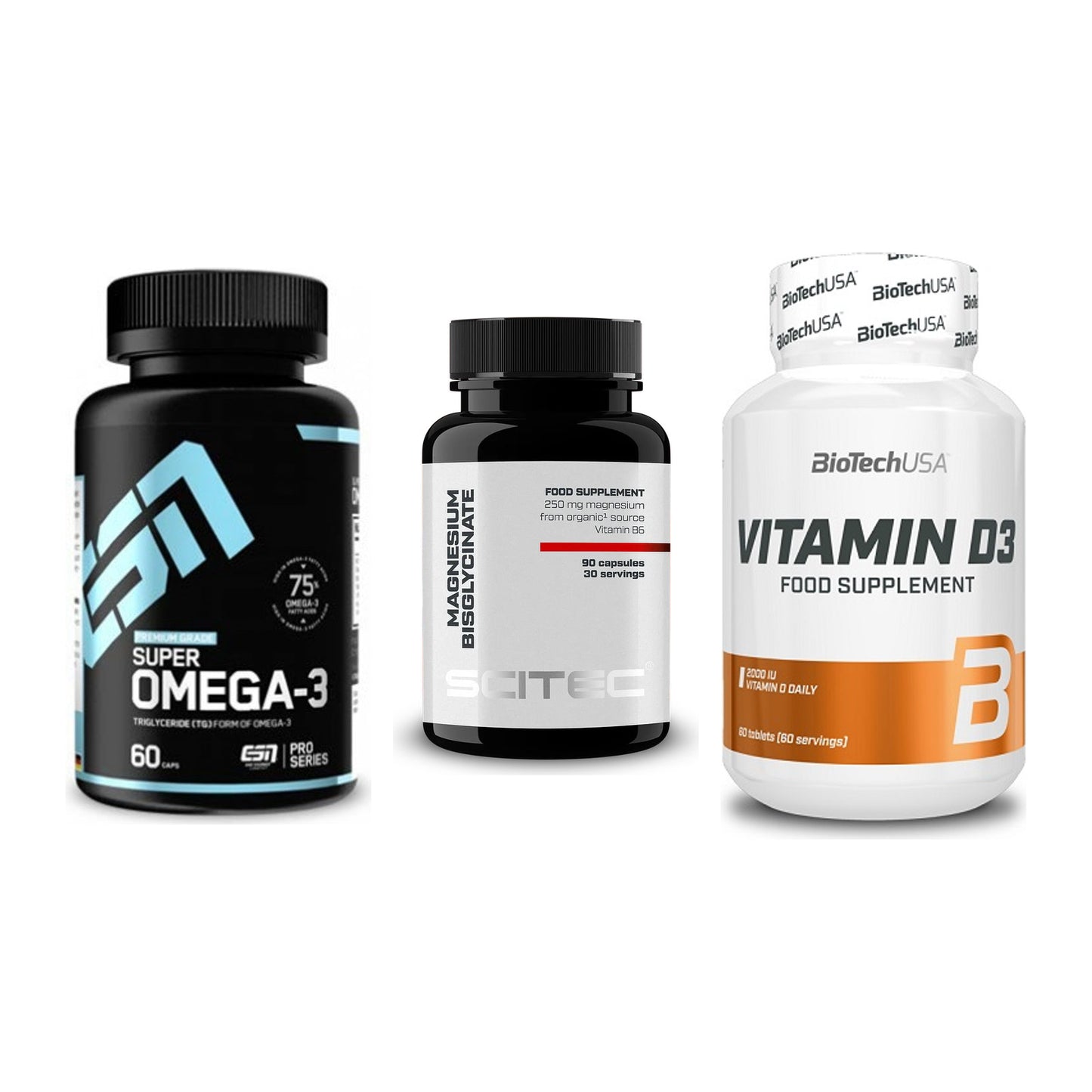 Herz & Gefäße: ESN Omega 3 + Scitec Magnesium + BioTech Vitamin – alle enthaltenen Artikel