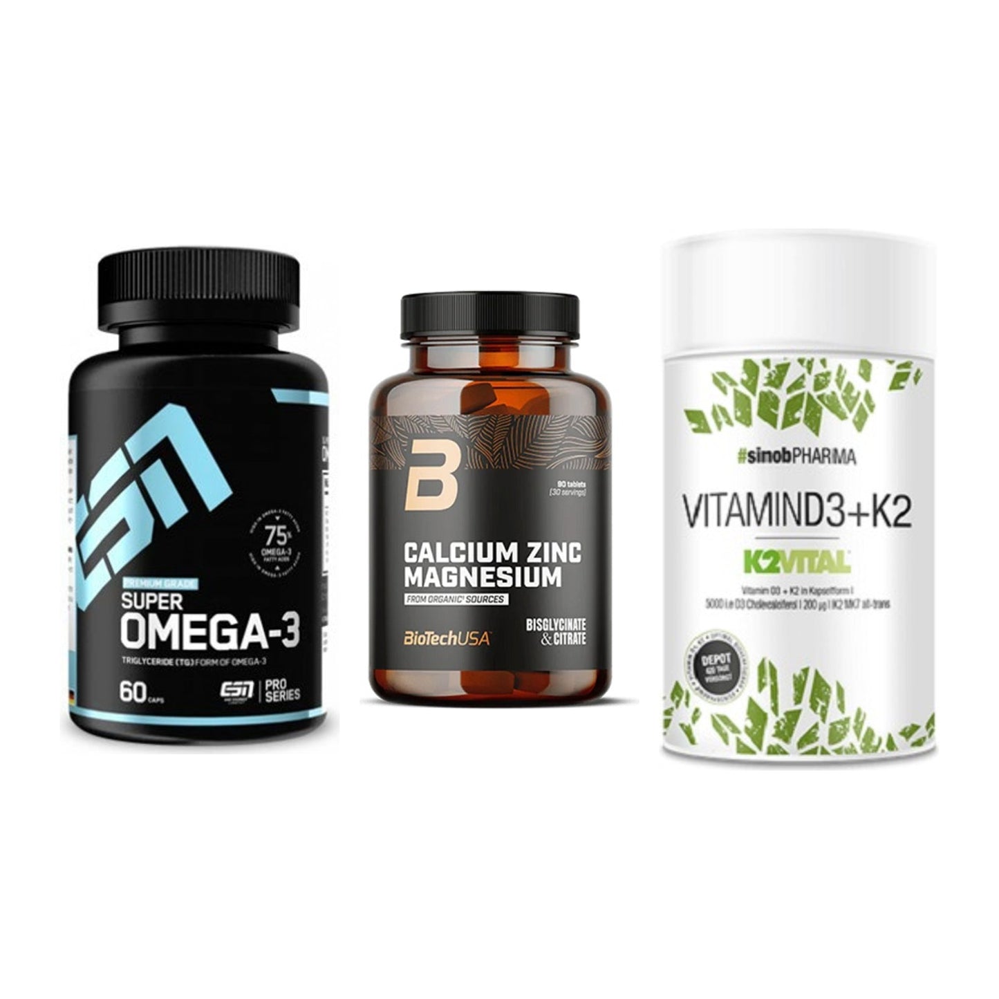 Herz & Gefäße: ESN Omega 3 + BioTech Calcium + Sinob Vitamin D3 – alle enthaltenen Artikel