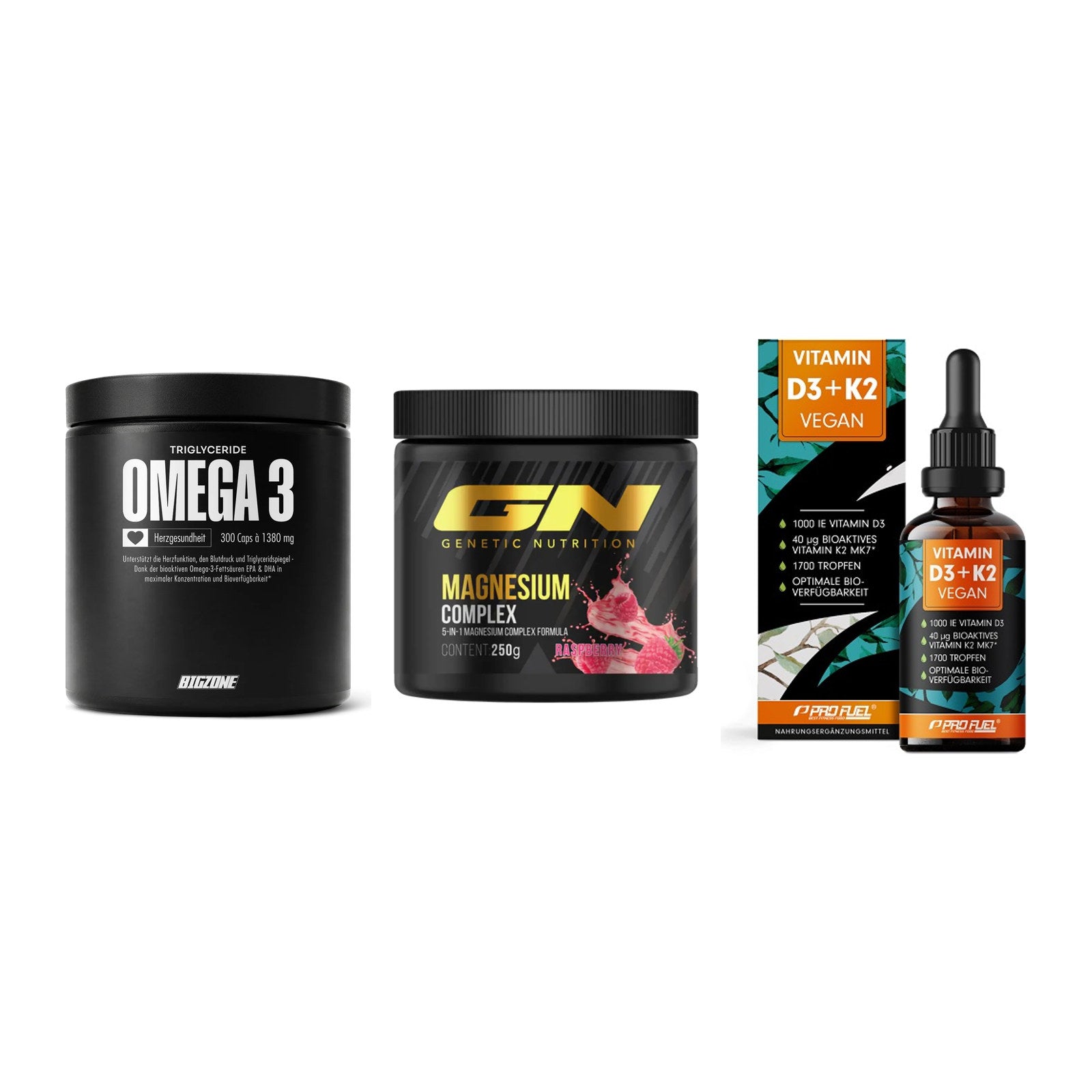 Herz & Gefäße: Big Zone Omega 3 + GN Magnesium + ProFuel Vitamin – alle enthaltenen Artikel