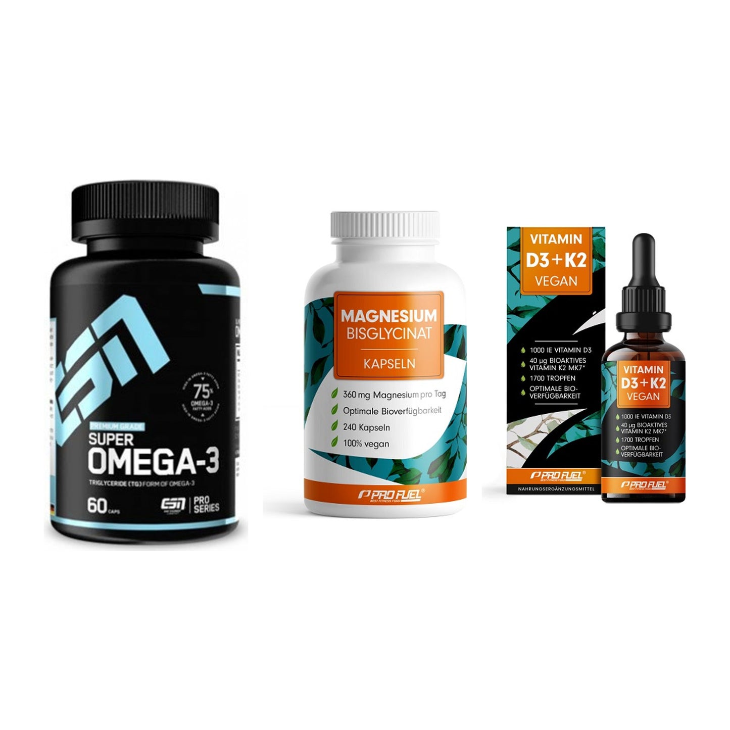 Herz & Gefäße: ESN Omega 3 + ProFuel Magnesiu + ProFuel Vitamin – alle enthaltenen Artikel