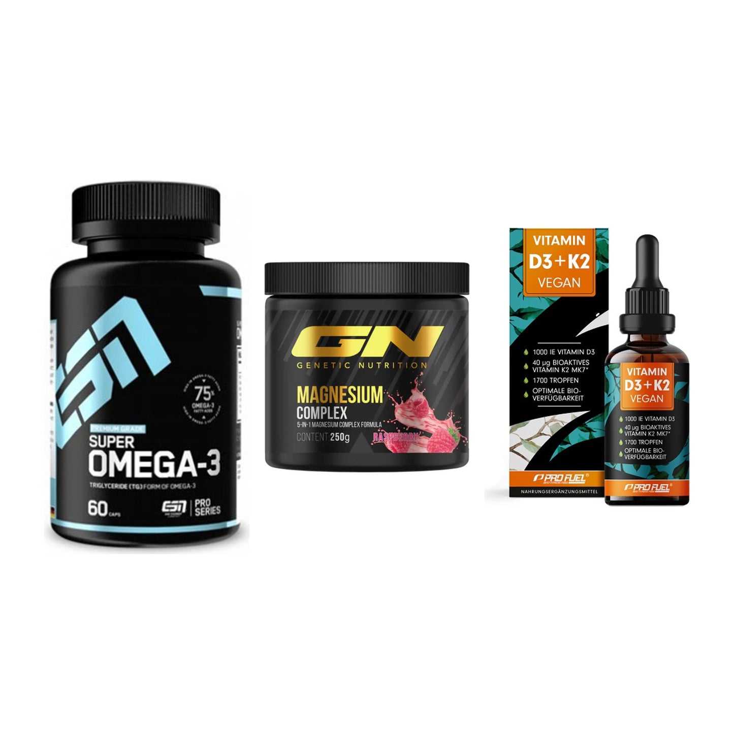Herz & Gefäße: ESN Omega 3 + GN Magnesium + ProFuel Vitamin – alle enthaltenen Artikel