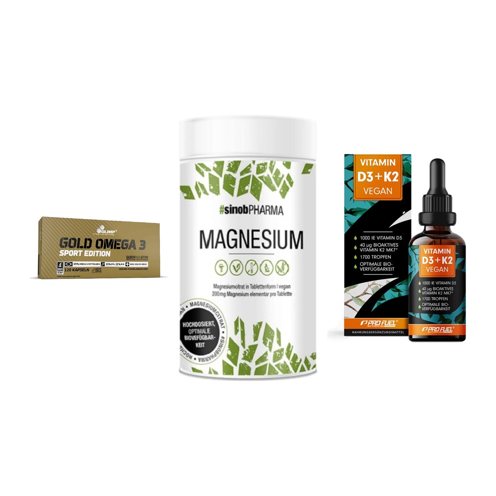 Herz & Gefäße: Olimp Omega 3 + Sinob Magnesium + ProFuel Vitamin – alle enthaltenen Artikel
