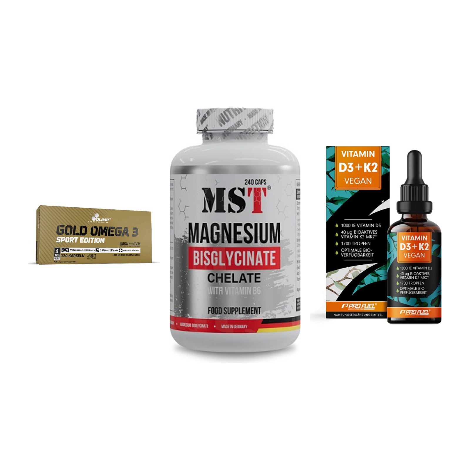 Herz & Gefäße: Olimp Omega 3 + MST Magnesium + ProFuel Vitamin – alle enthaltenen Artikel