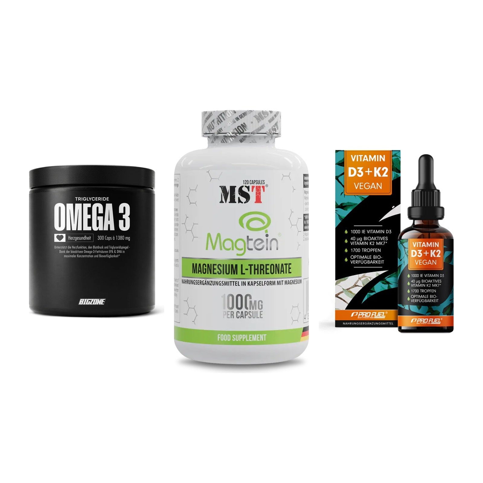 Herz & Gefäße: Big Zone Omega 3 + MST Magnesium + ProFuel Vitamin – alle enthaltenen Artikel