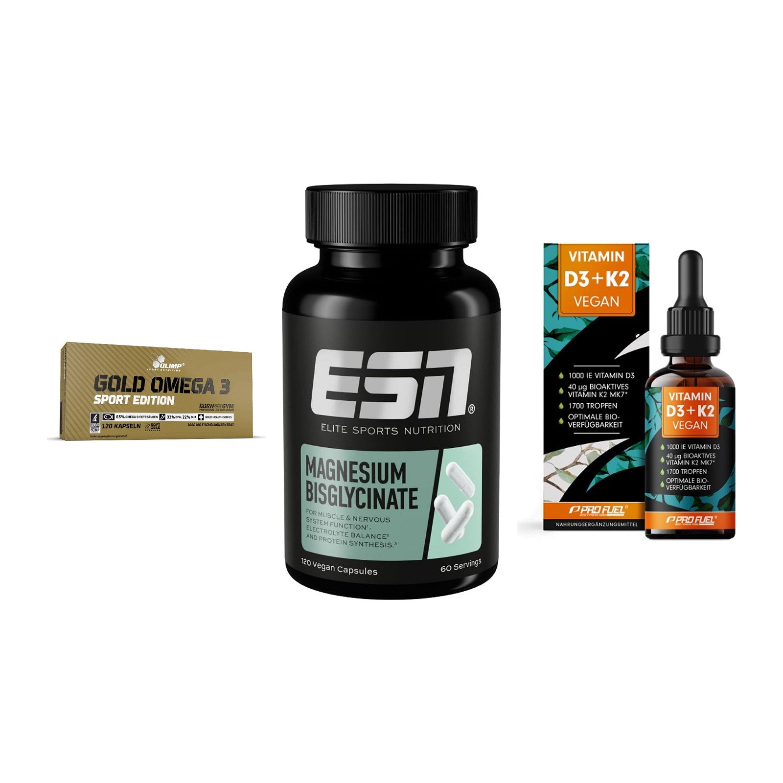 Herz & Gefäße: Olimp Omega 3 + ESN Magnesium + ProFuel Vitamin – alle enthaltenen Artikel