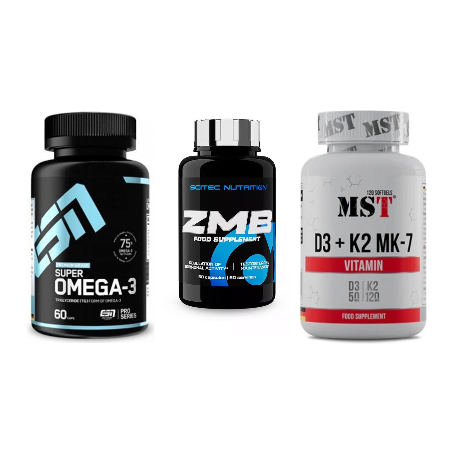 Herz & Gefäße: ESN Omega 3 + Scitec ZMB + MST Vitamin D3 + K2 + MK-7 – alle enthaltenen Artikel